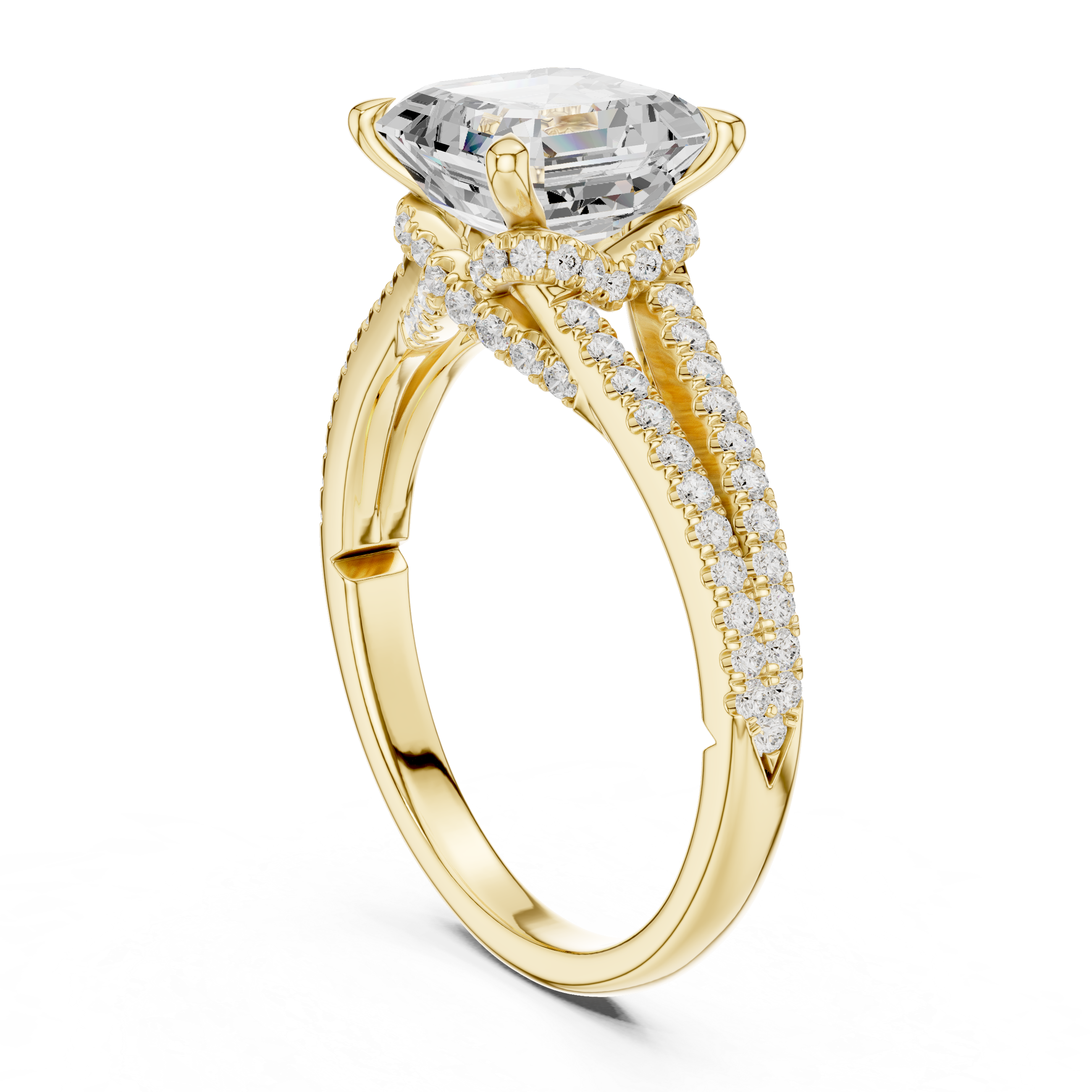 Gold 2 5Ct Asscher Pave Split Shank Lab Grown Diamond Zoraya Ring
