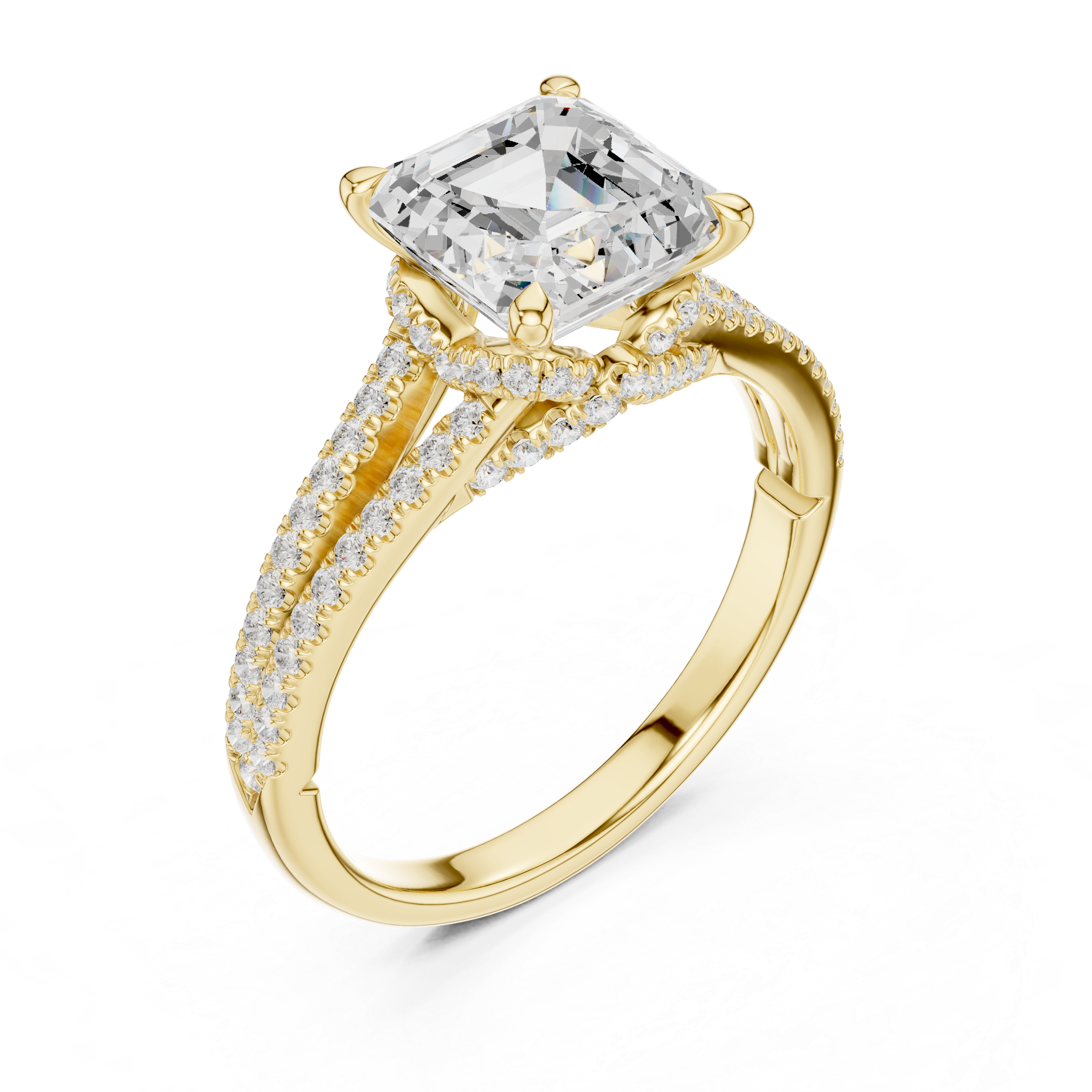 Gold 2 5Ct Asscher Pave Split Shank Lab Grown Diamond Zoraya Ring