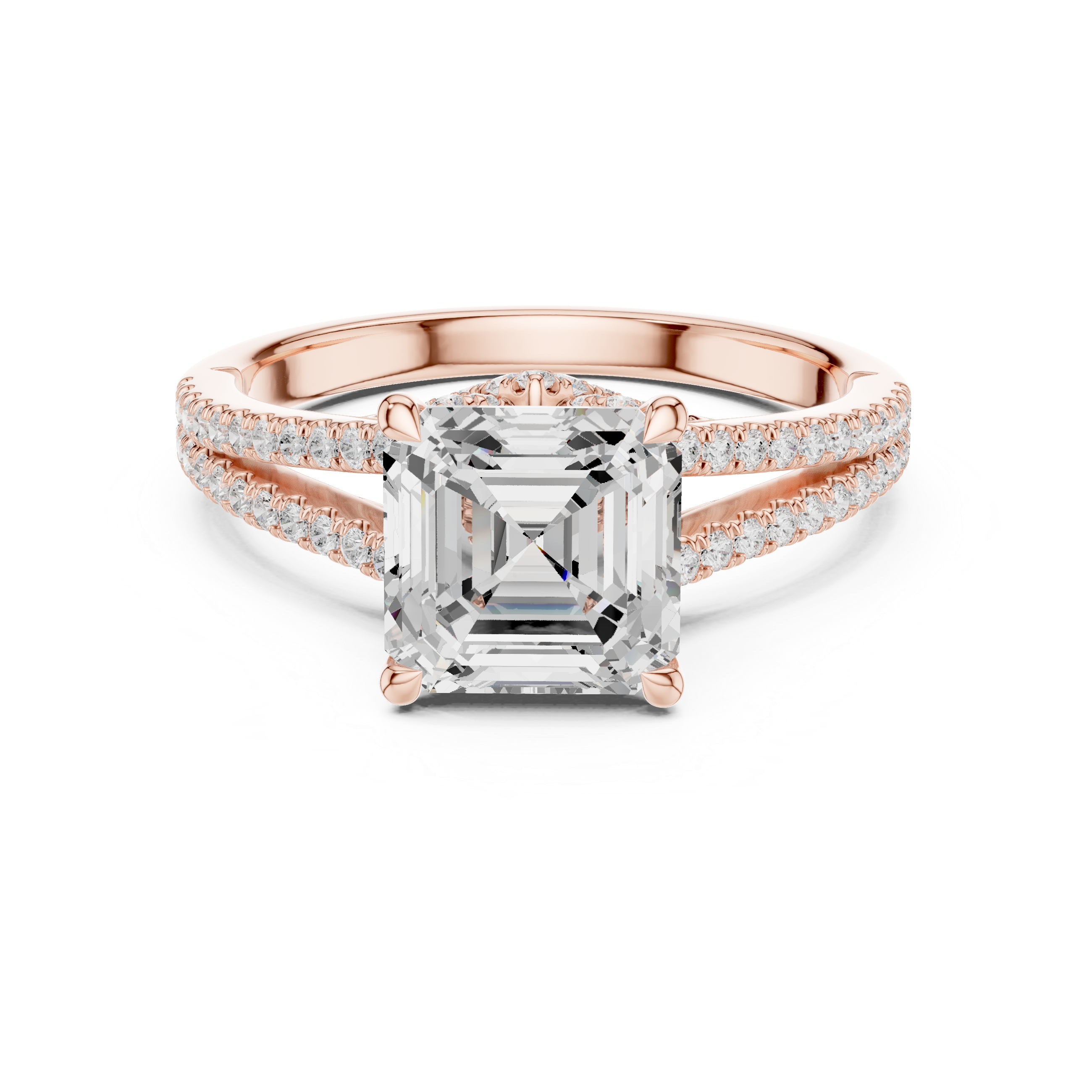 Gold 2 5Ct Asscher Pave Split Shank Lab Grown Diamond Zoraya Ring