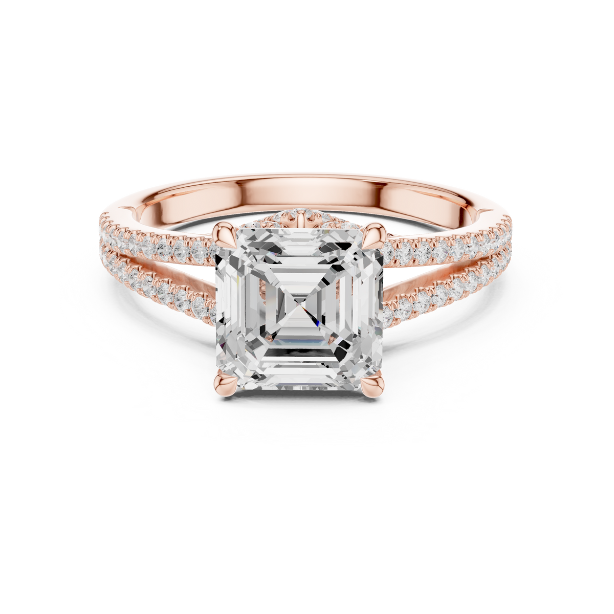 Gold 2 5Ct Asscher Pave Split Shank Lab Grown Diamond Zoraya Ring
