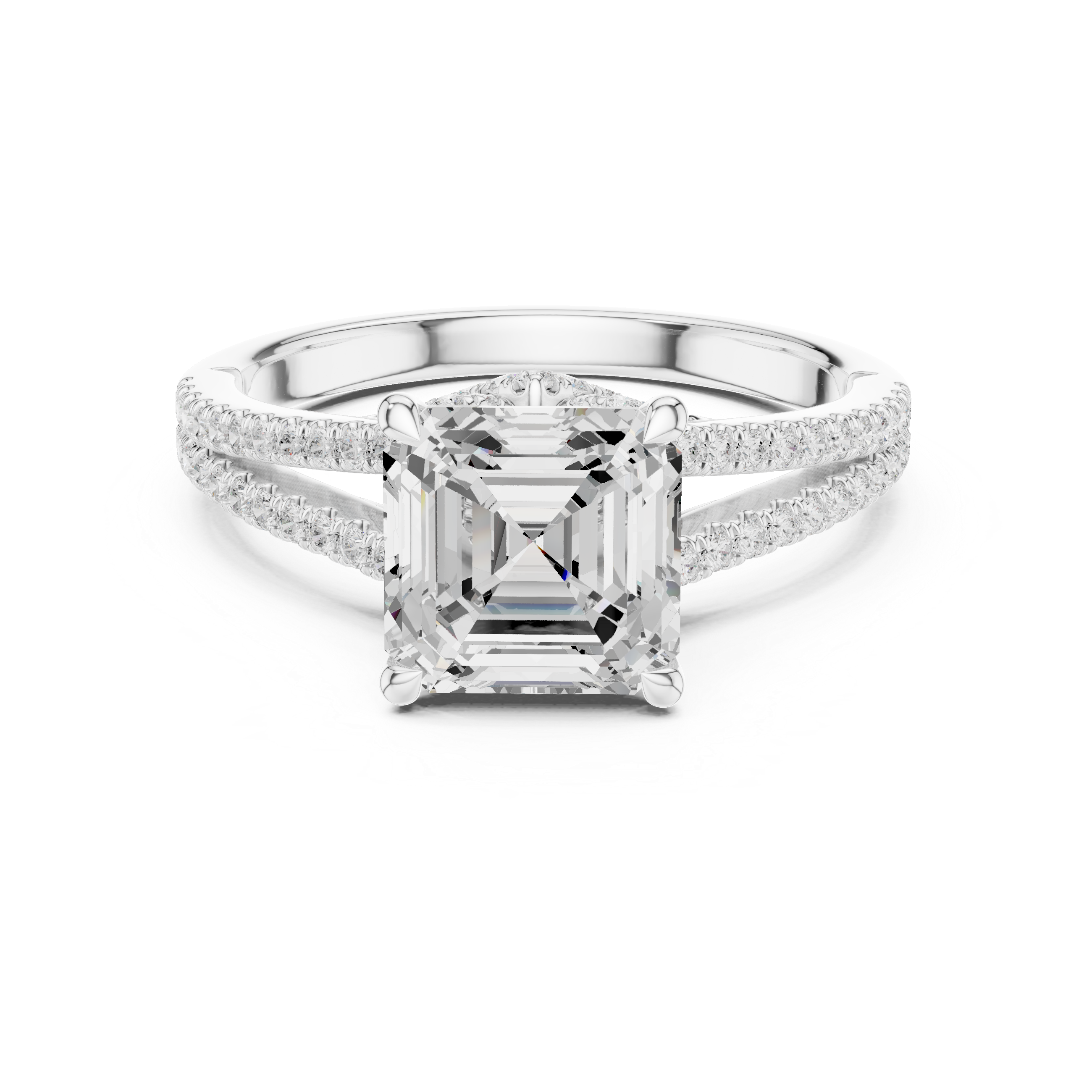 Gold 2 5Ct Asscher Pave Split Shank Lab Grown Diamond Zoraya Ring