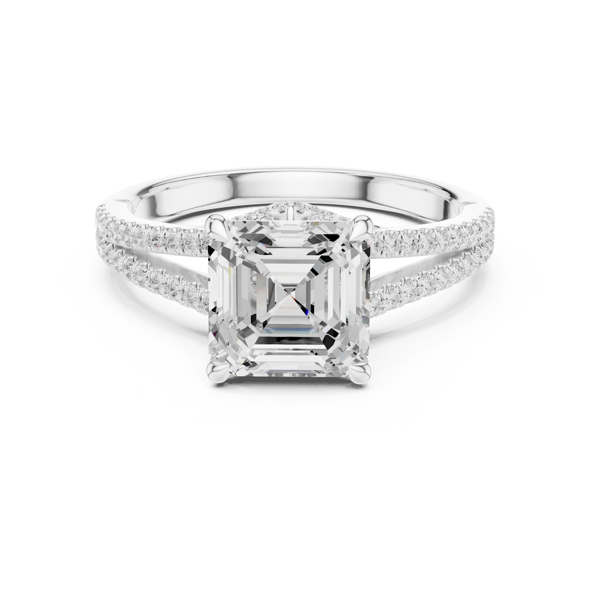 Gold 2 5Ct Asscher Pave Split Shank Lab Grown Diamond Zoraya Ring