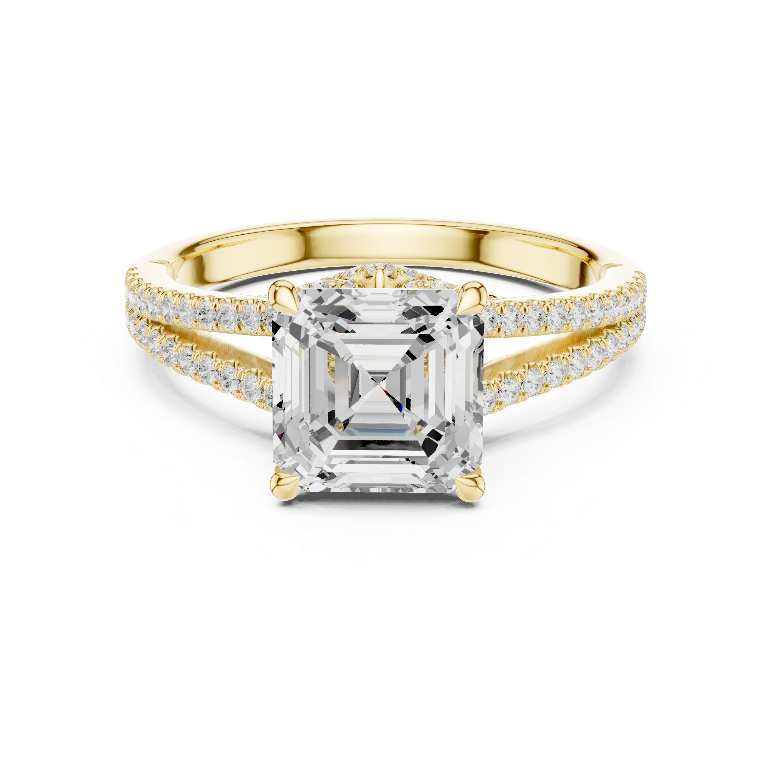 Gold 2 5Ct Asscher Pave Split Shank Lab Grown Diamond Zoraya Ring