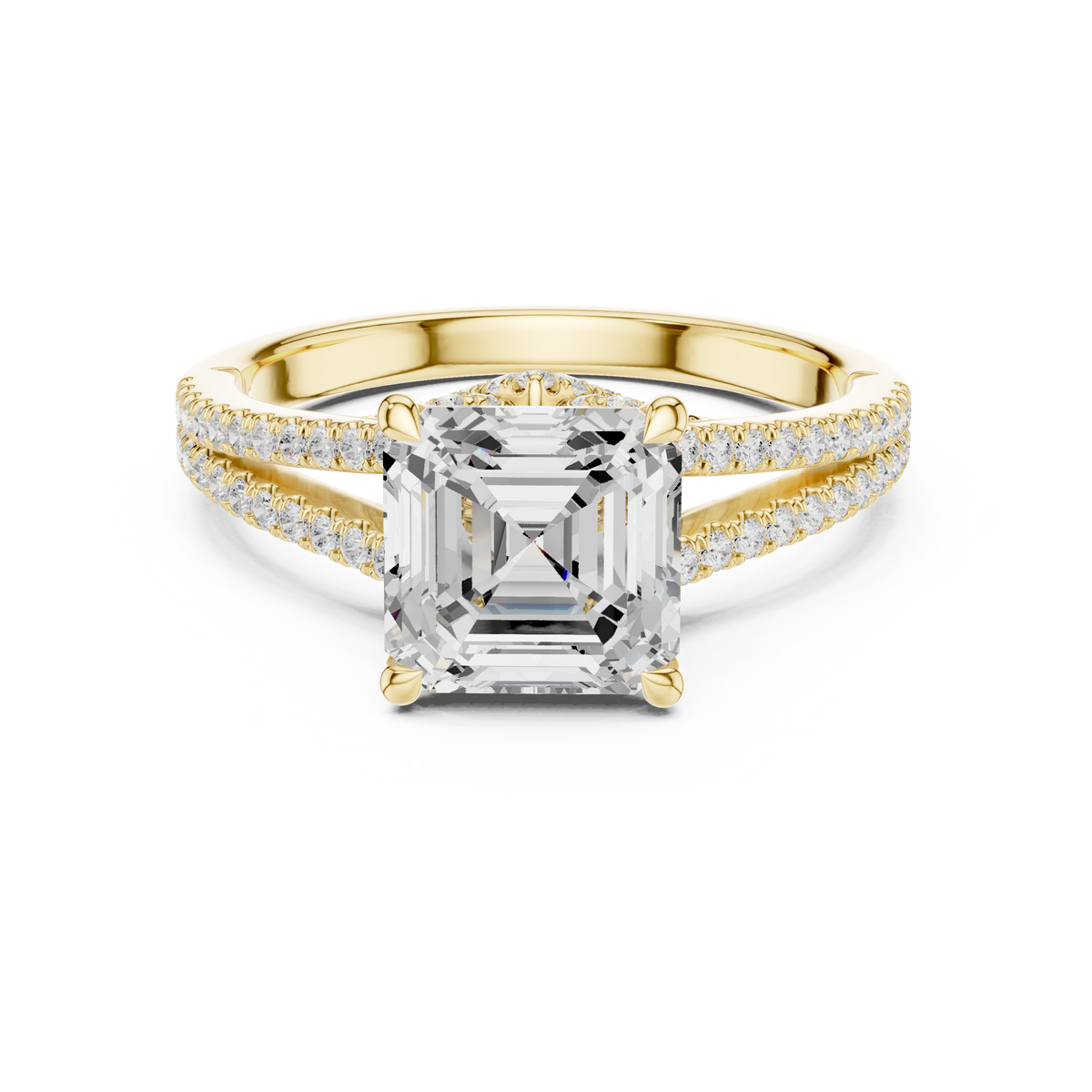 Gold 2 5Ct Asscher Pave Split Shank Lab Grown Diamond Zoraya Ring