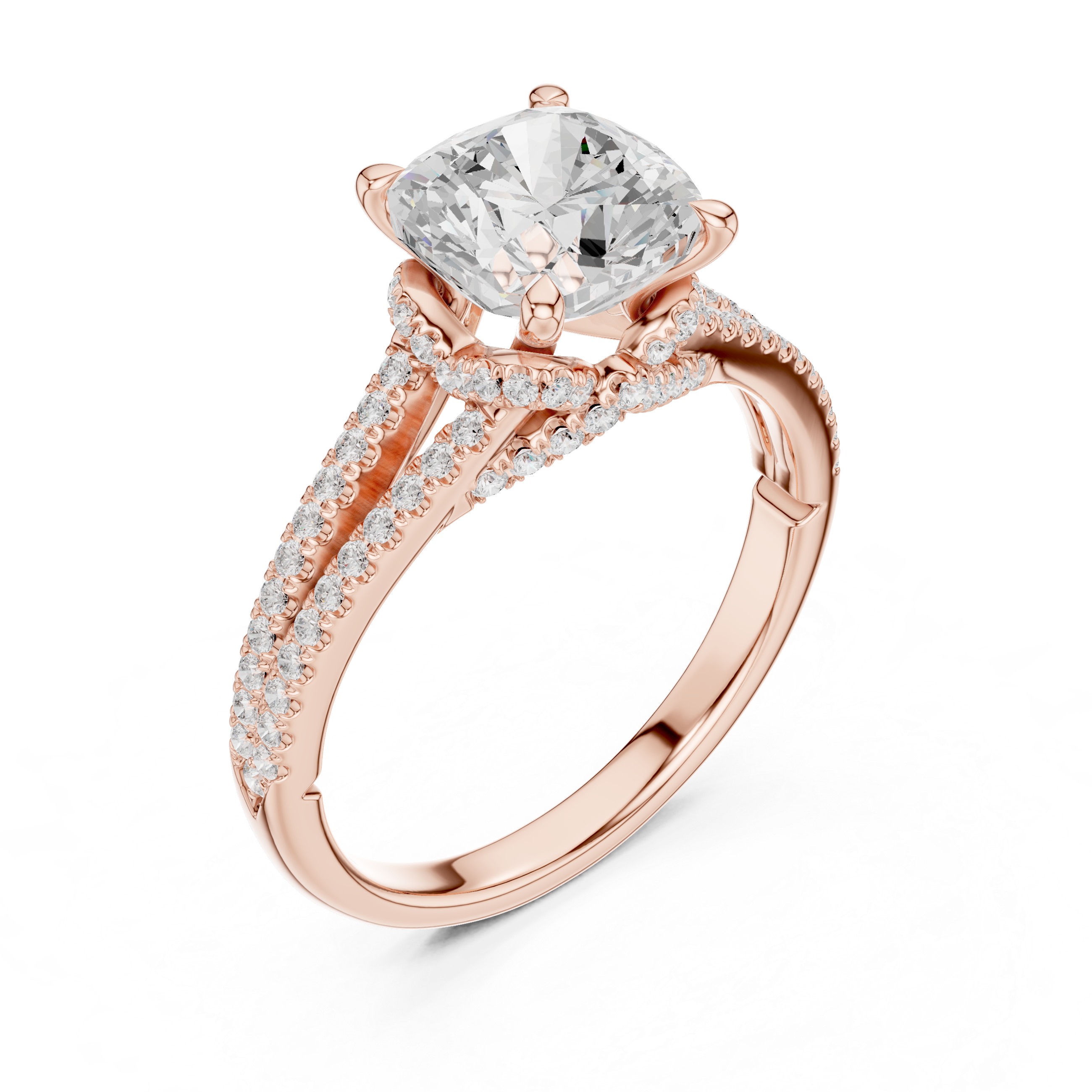 Gold 2 5Ct Cushion Pave Split Shank Lab Grown Diamond Aurelia Ring