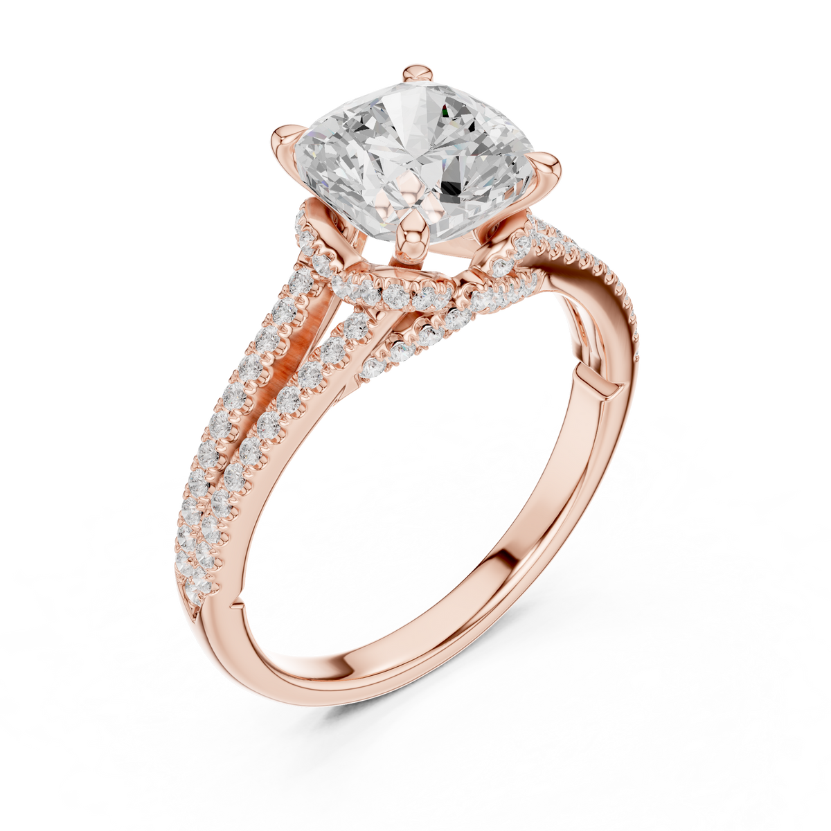 Gold 2 5Ct Cushion Pave Split Shank Lab Grown Diamond Aurelia Ring