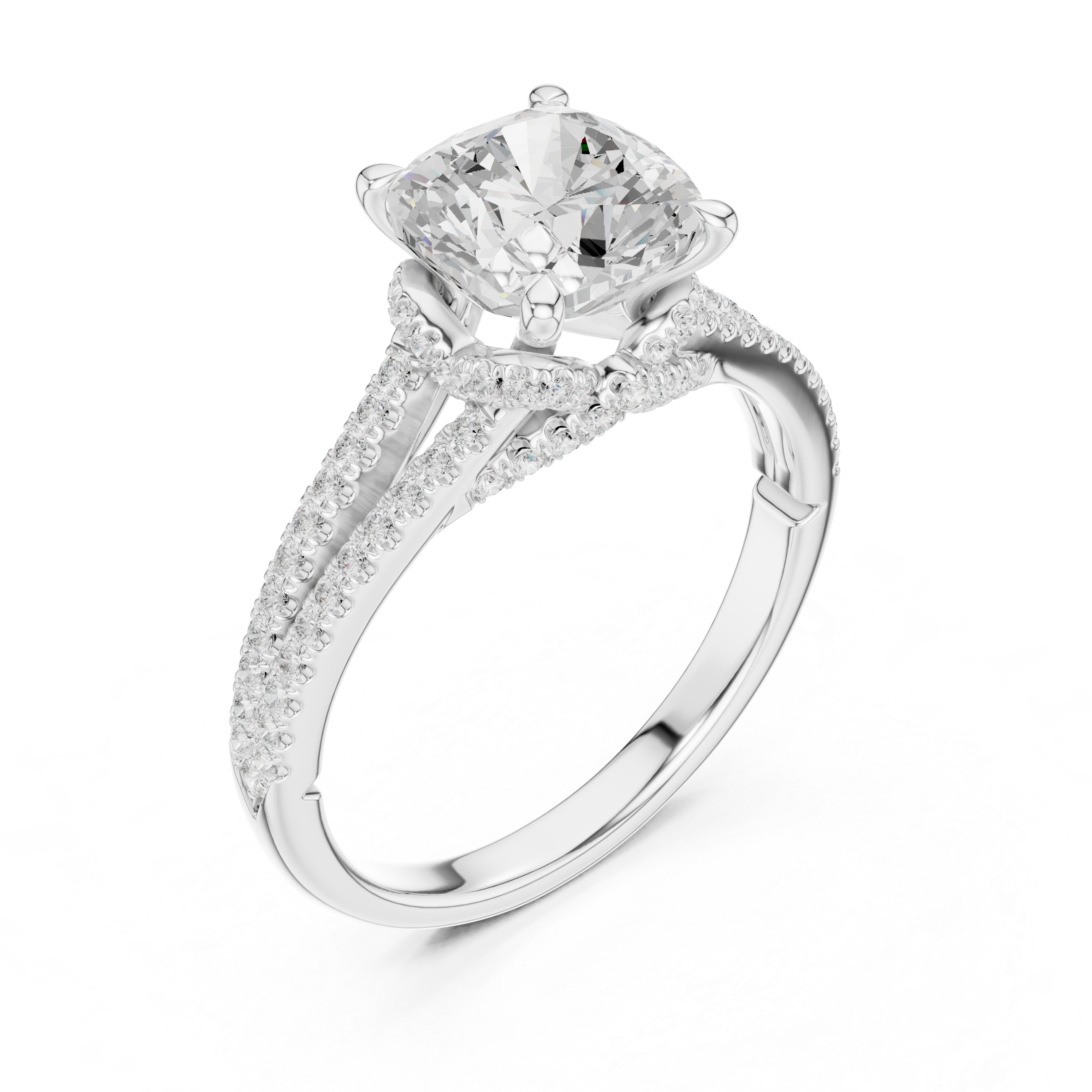 Gold 2 5Ct Cushion Pave Split Shank Lab Grown Diamond Aurelia Ring