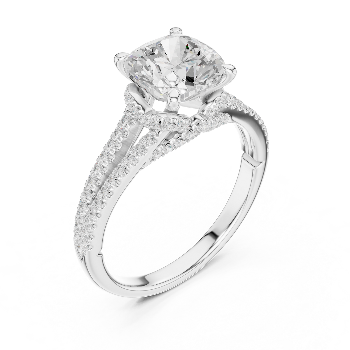 Gold 2 5Ct Cushion Pave Split Shank Lab Grown Diamond Aurelia Ring