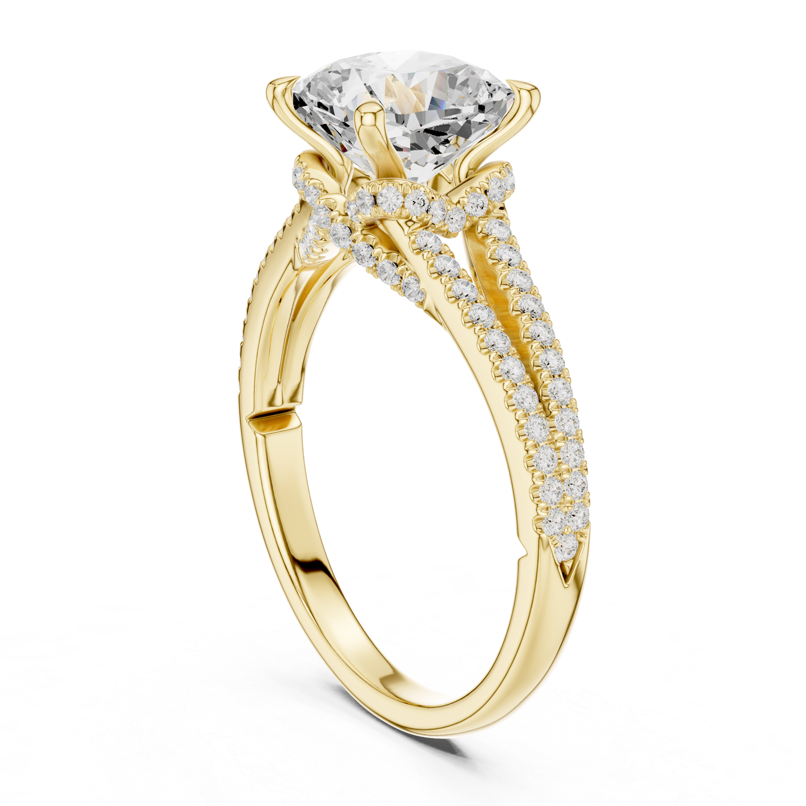 Gold 2 5Ct Cushion Pave Split Shank Lab Grown Diamond Aurelia Ring