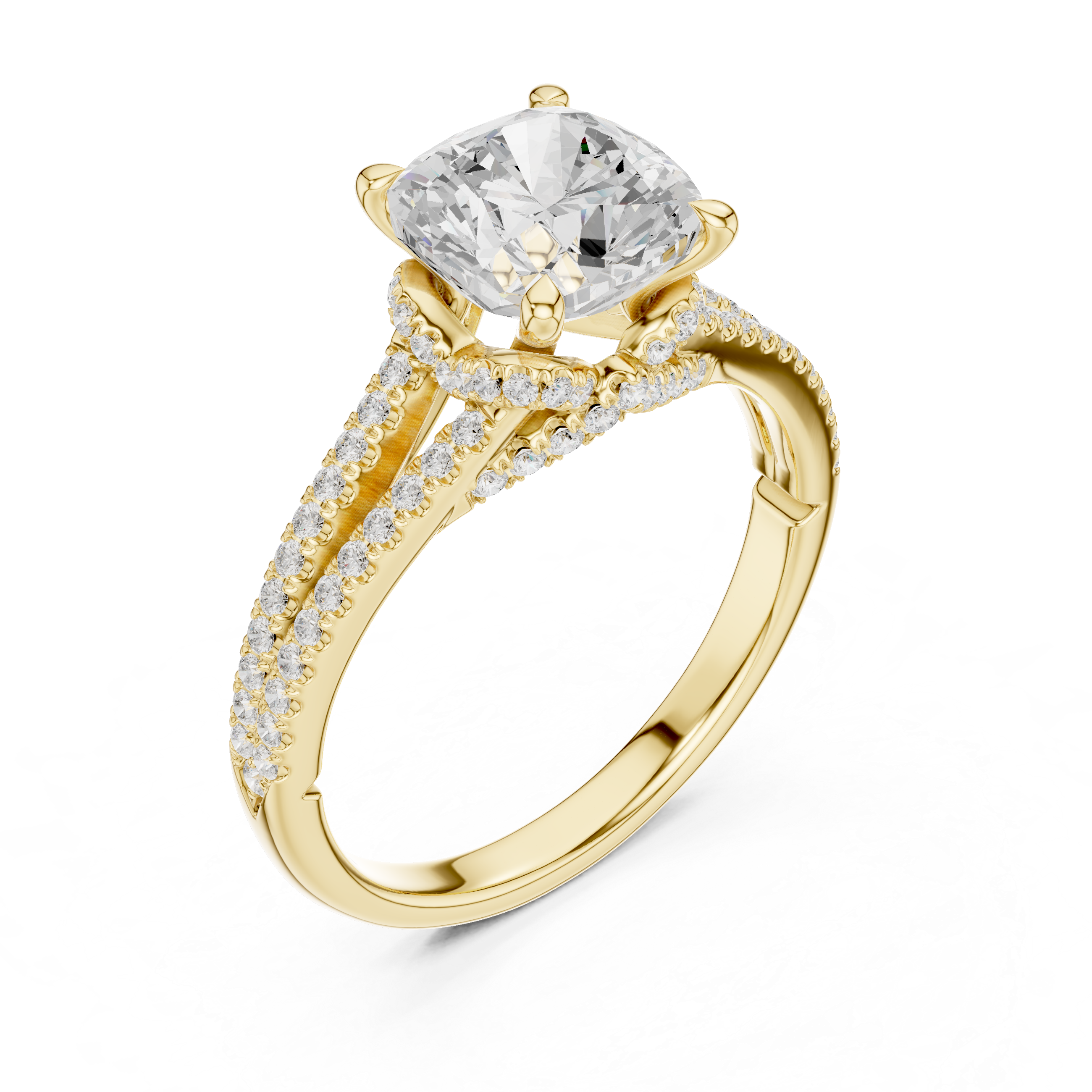 Gold 2 5Ct Cushion Pave Split Shank Lab Grown Diamond Aurelia Ring