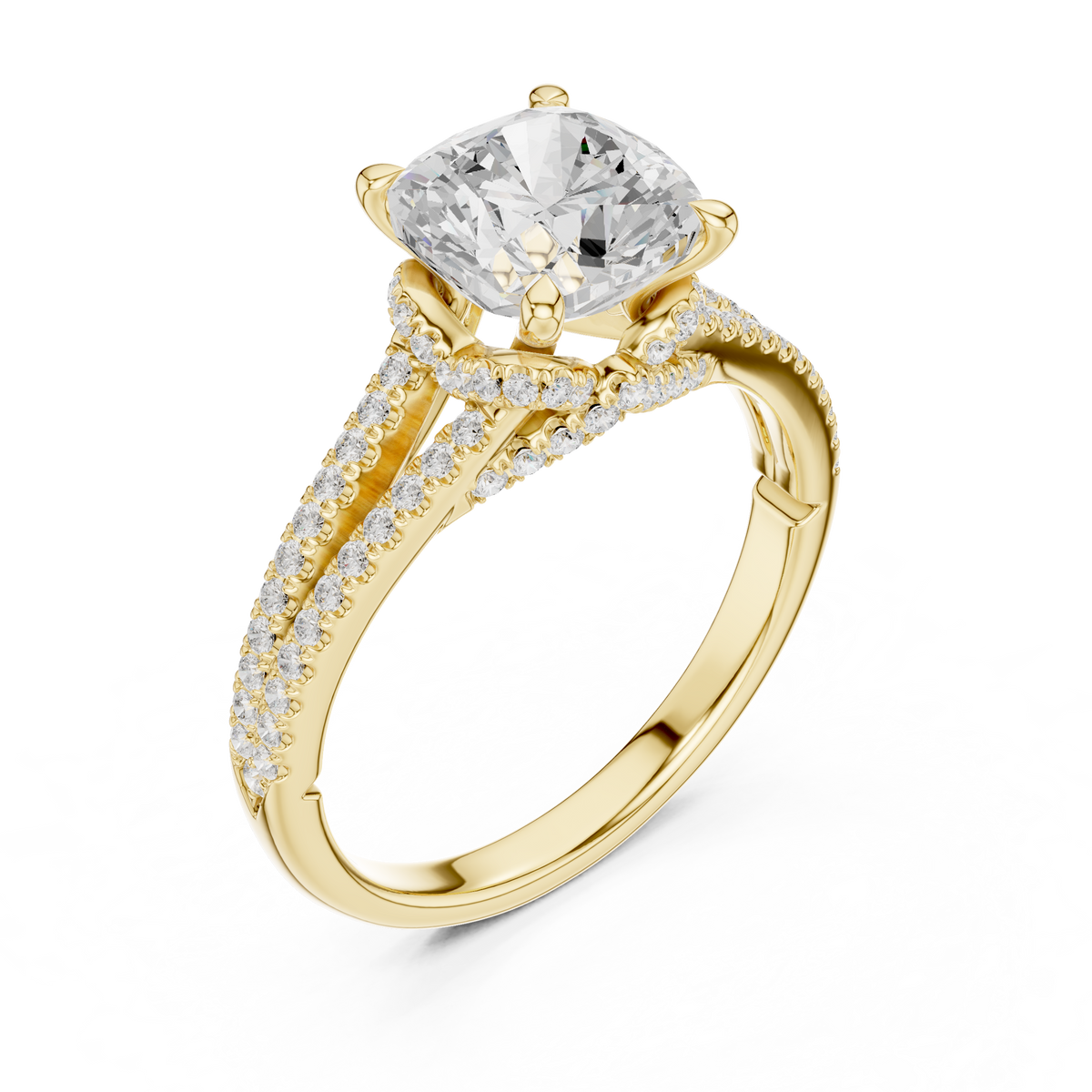 Gold 2 5Ct Cushion Pave Split Shank Lab Grown Diamond Aurelia Ring
