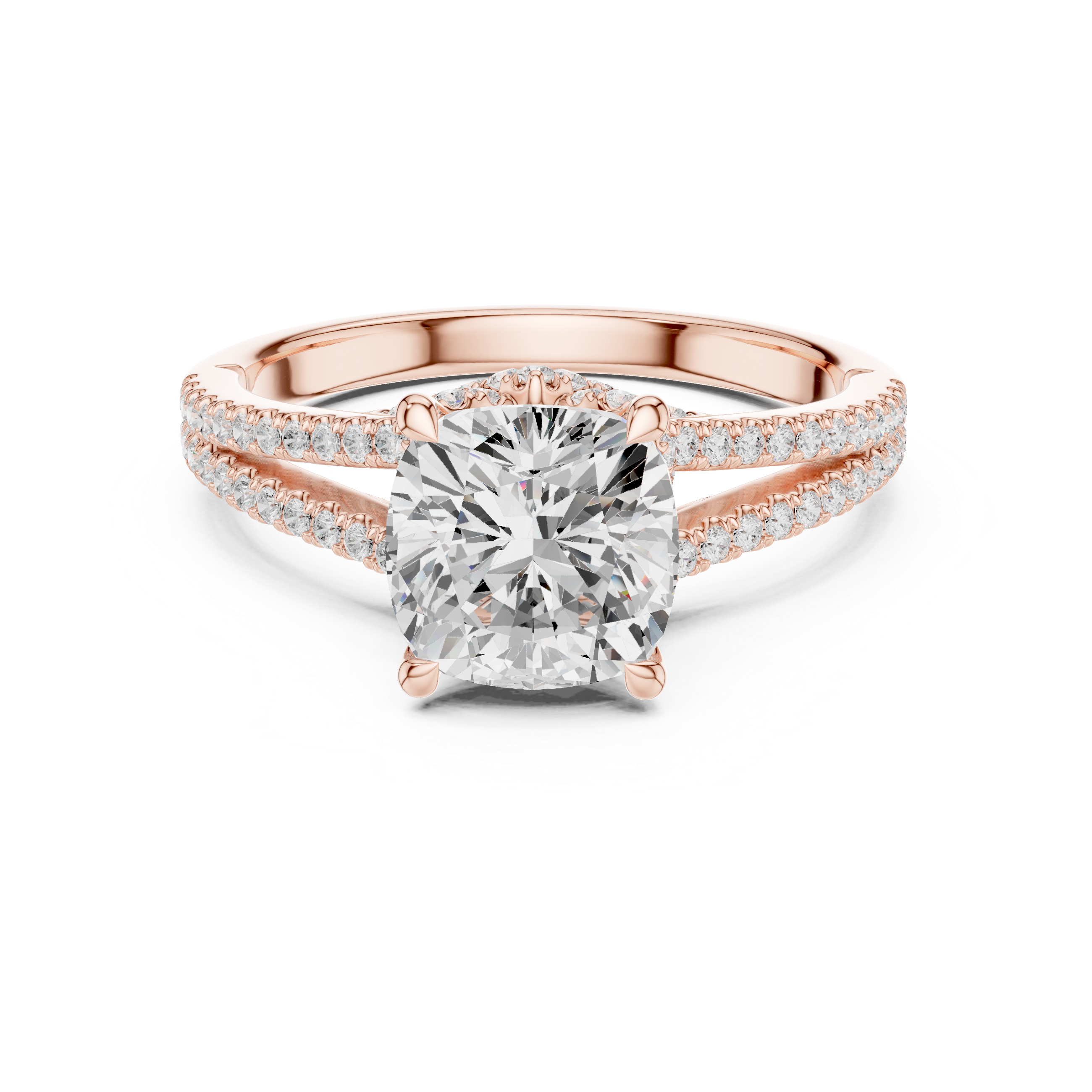 Gold 2 5Ct Cushion Pave Split Shank Lab Grown Diamond Aurelia Ring