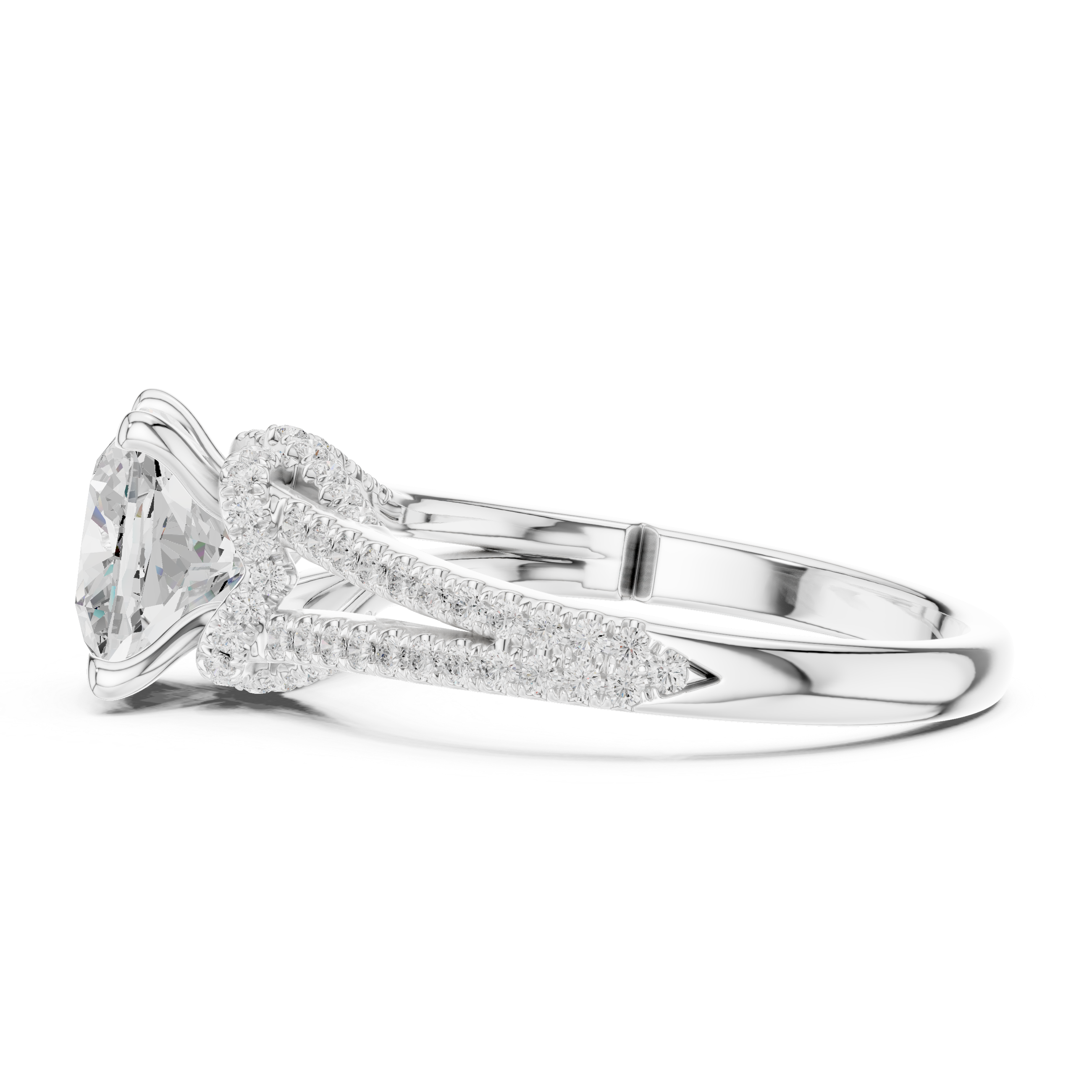 Gold 2 5Ct Cushion Pave Split Shank Lab Grown Diamond Aurelia Ring