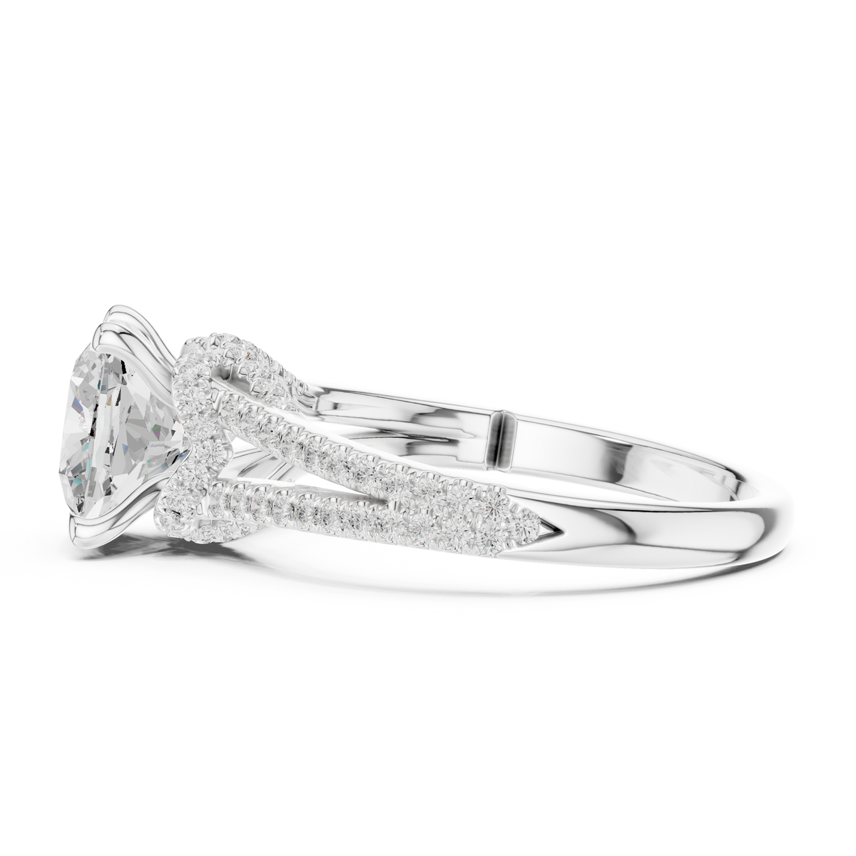 Gold 2 5Ct Cushion Pave Split Shank Lab Grown Diamond Aurelia Ring