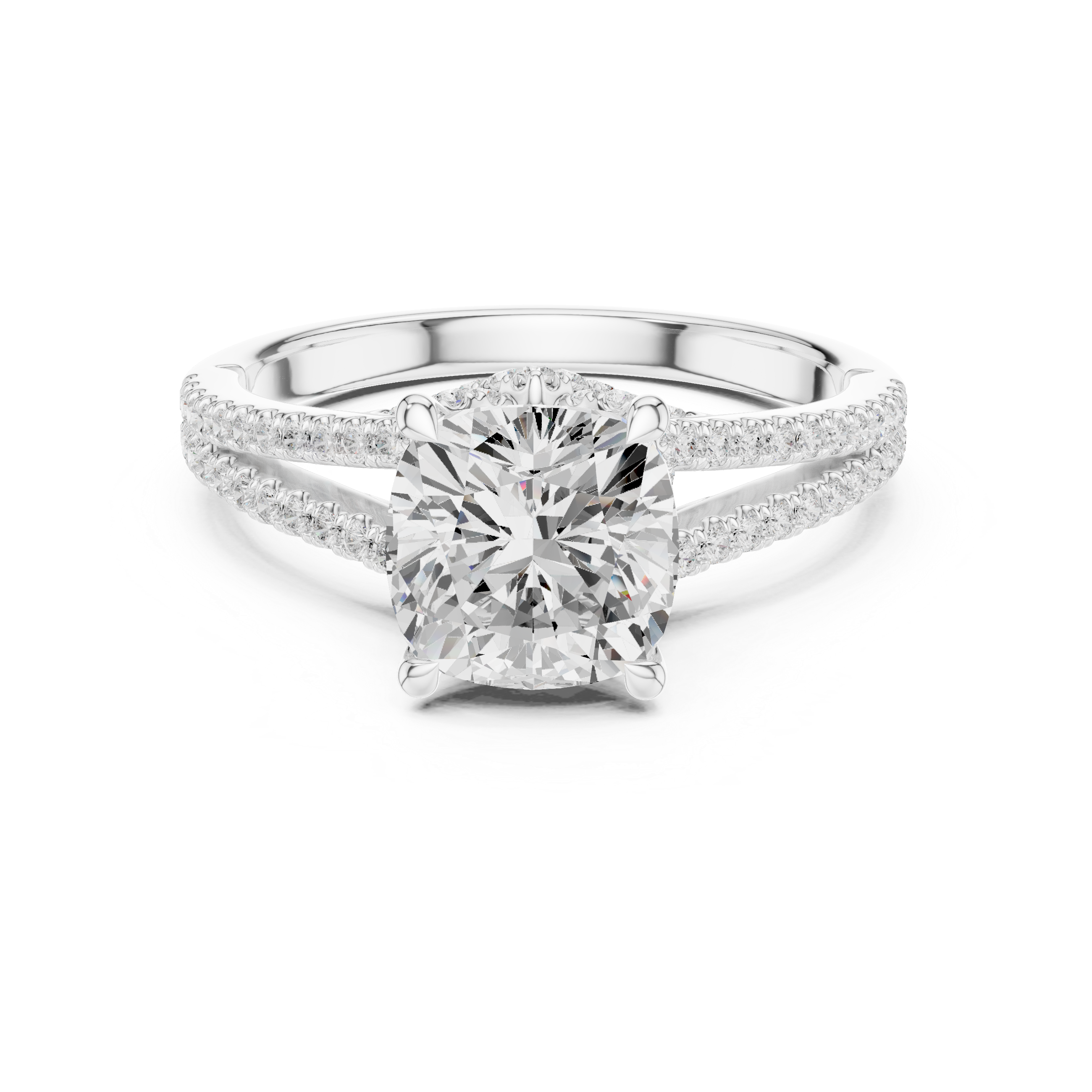 Gold 2 5Ct Cushion Pave Split Shank Lab Grown Diamond Aurelia Ring
