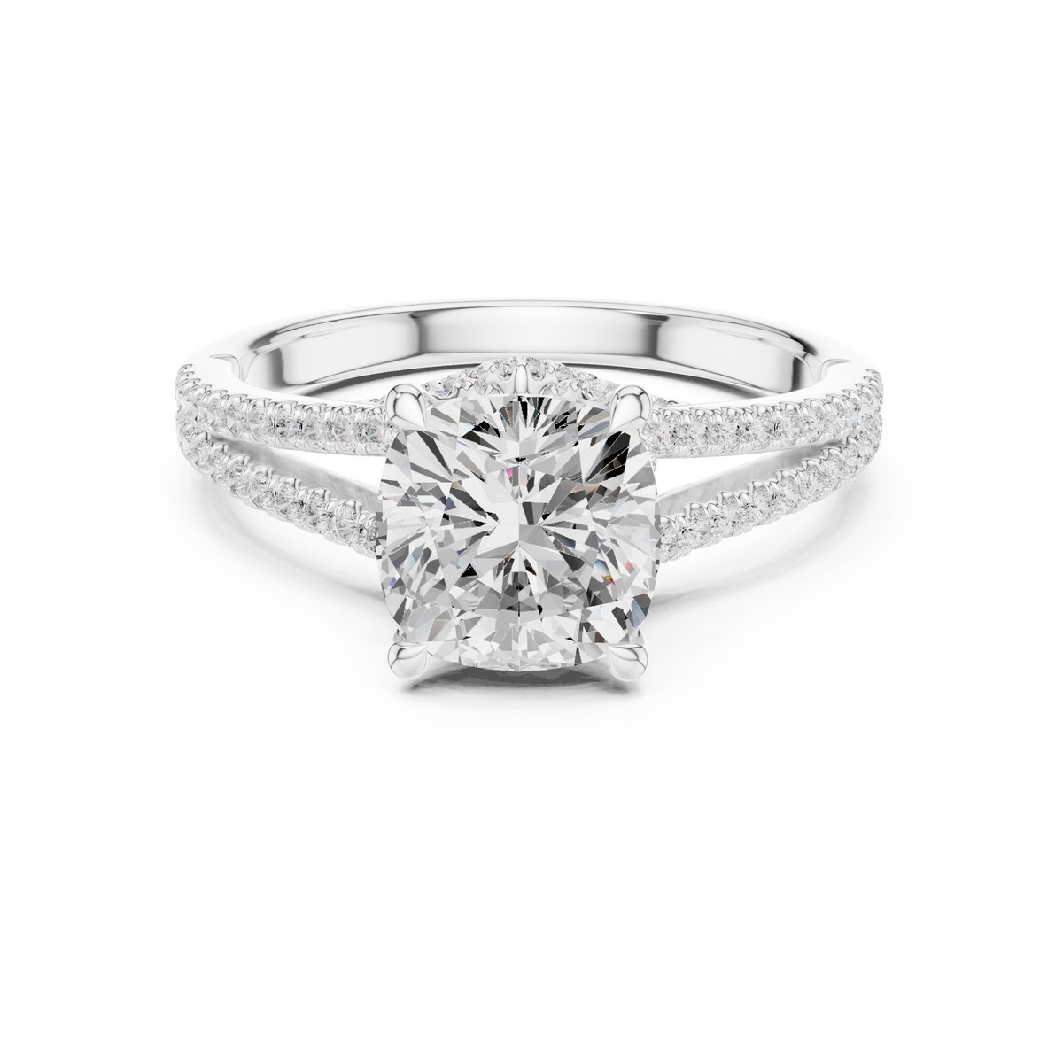 Gold 2 5Ct Cushion Pave Split Shank Lab Grown Diamond Aurelia Ring