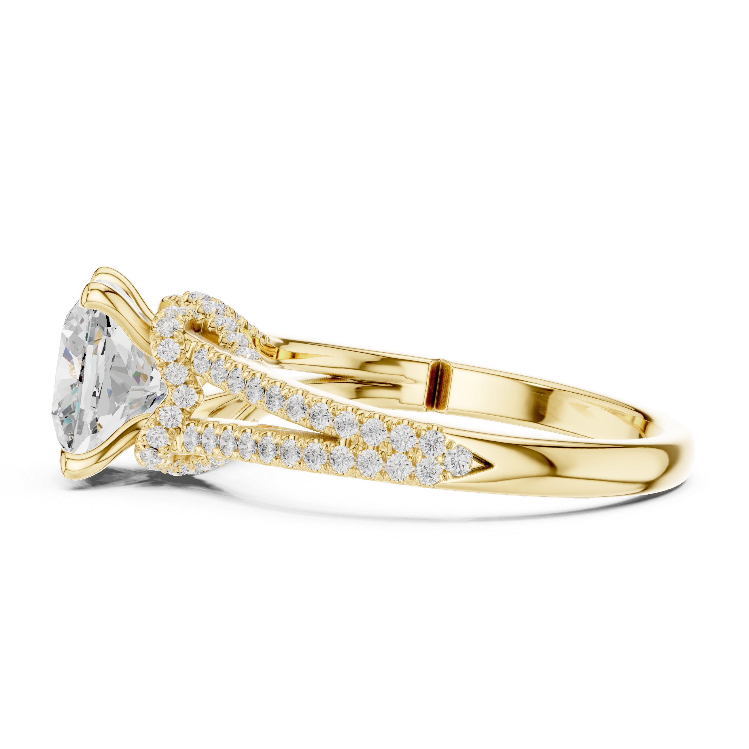 Gold 2 5Ct Cushion Pave Split Shank Lab Grown Diamond Aurelia Ring