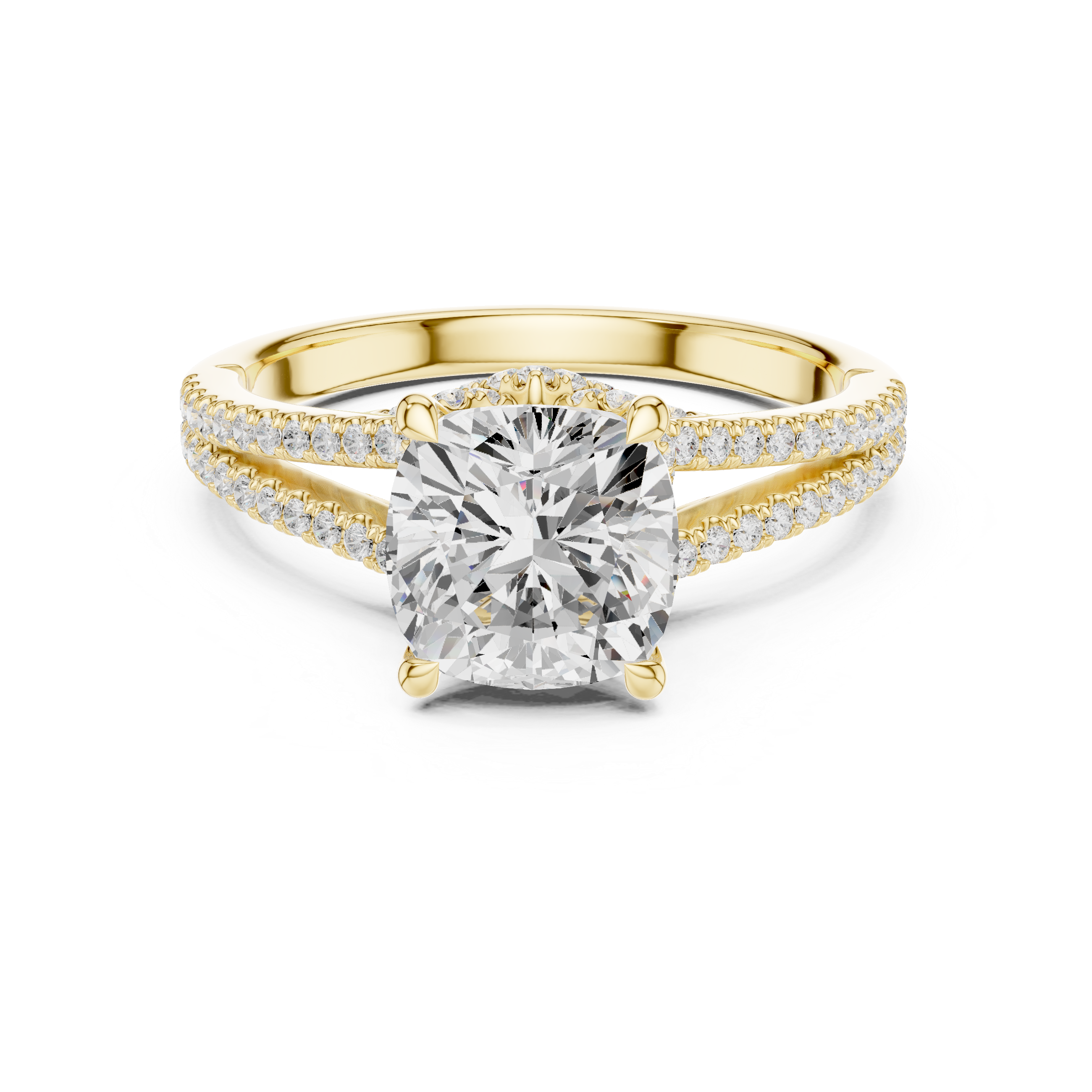 Gold 2 5Ct Cushion Pave Split Shank Lab Grown Diamond Aurelia Ring
