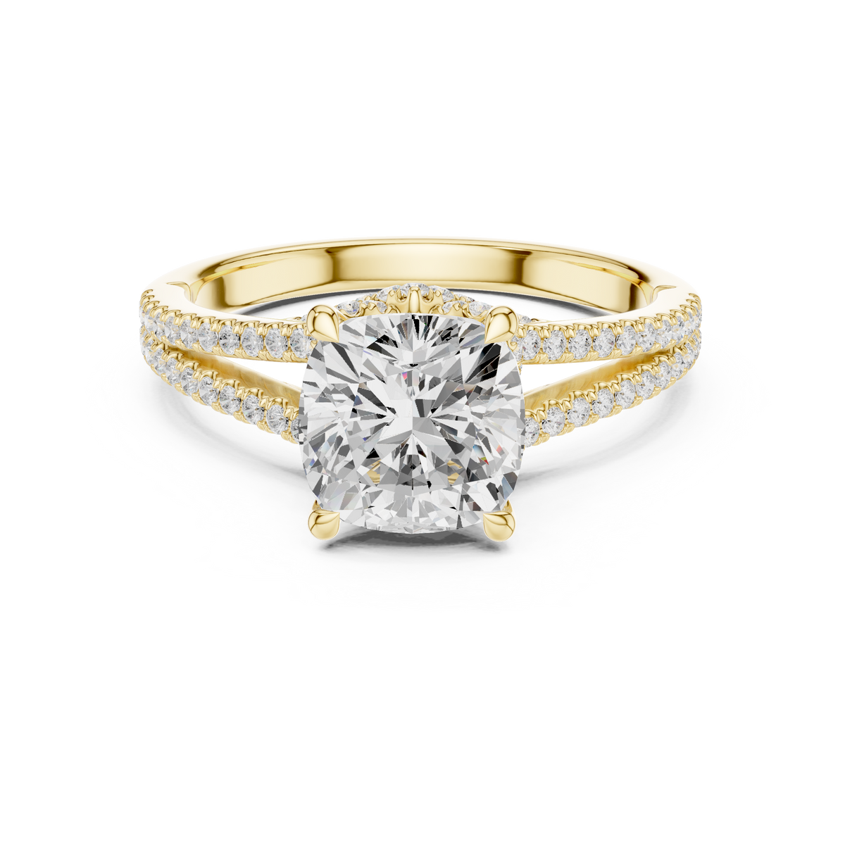 Gold 2 5Ct Cushion Pave Split Shank Lab Grown Diamond Aurelia Ring