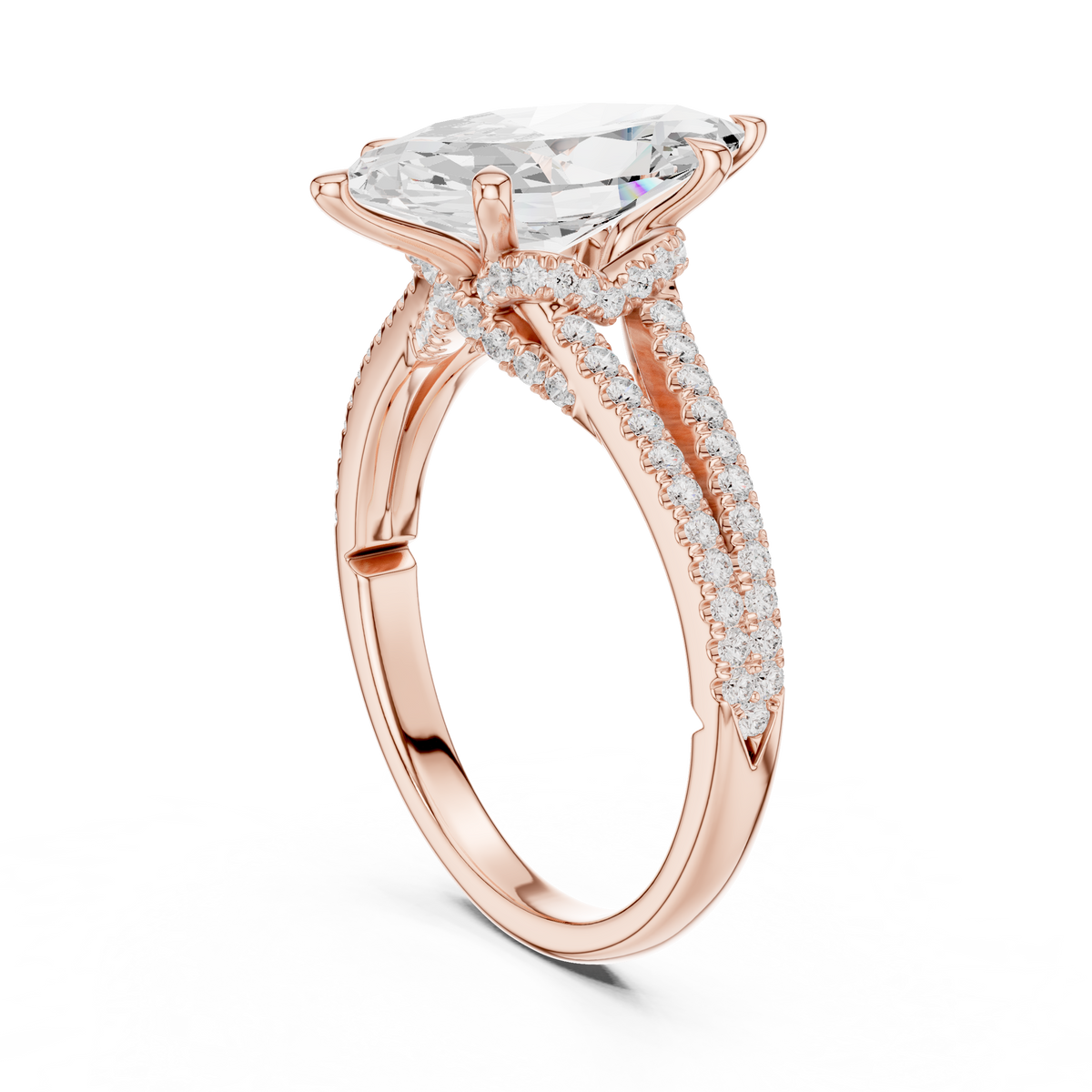 Gold 2 5Ct Marquise Cut Pave Split Shank Lab Grown Diamond Raveira Ring