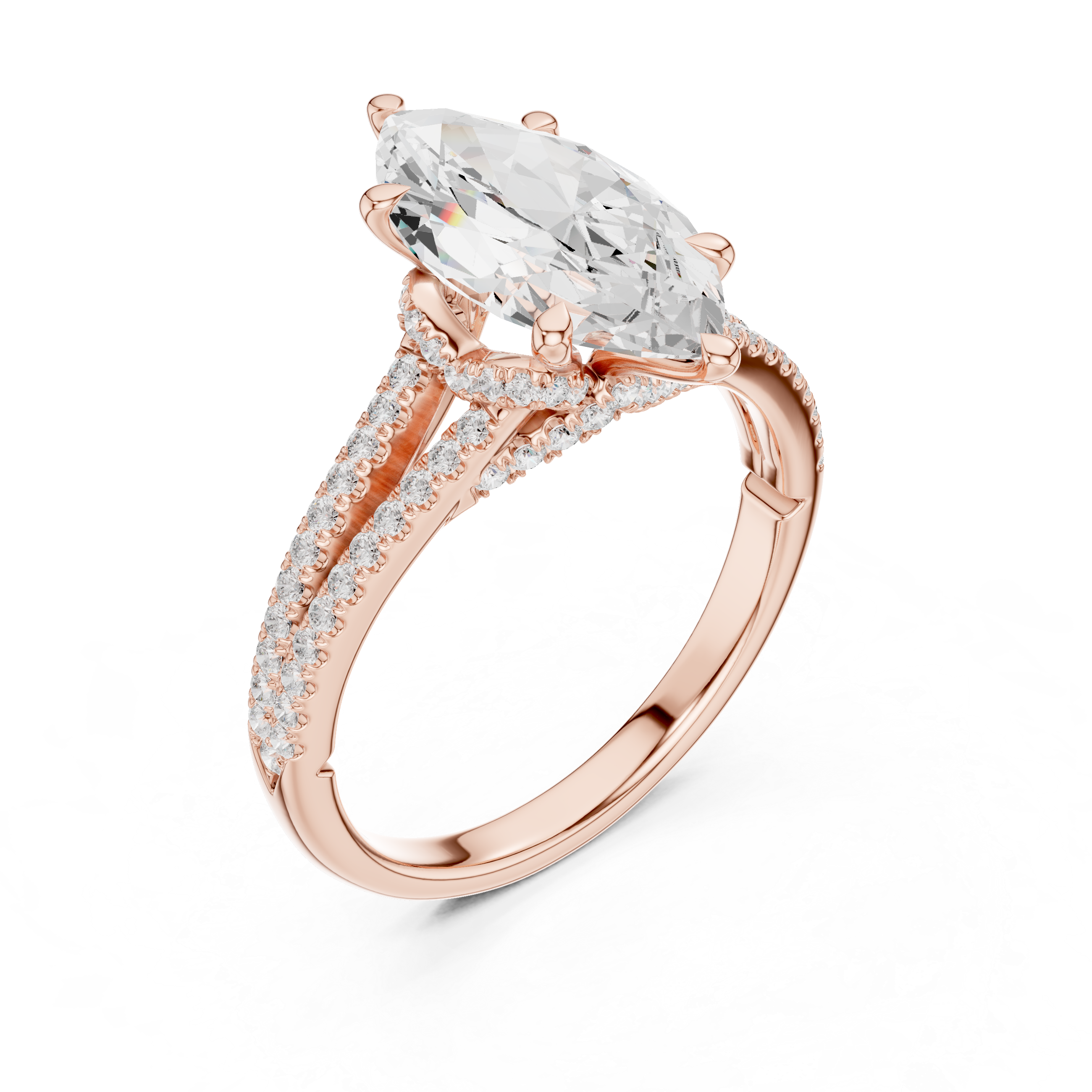 Gold 2 5Ct Marquise Cut Pave Split Shank Lab Grown Diamond Raveira Ring