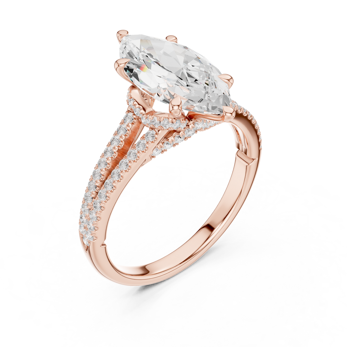 Gold 2 5Ct Marquise Cut Pave Split Shank Lab Grown Diamond Raveira Ring