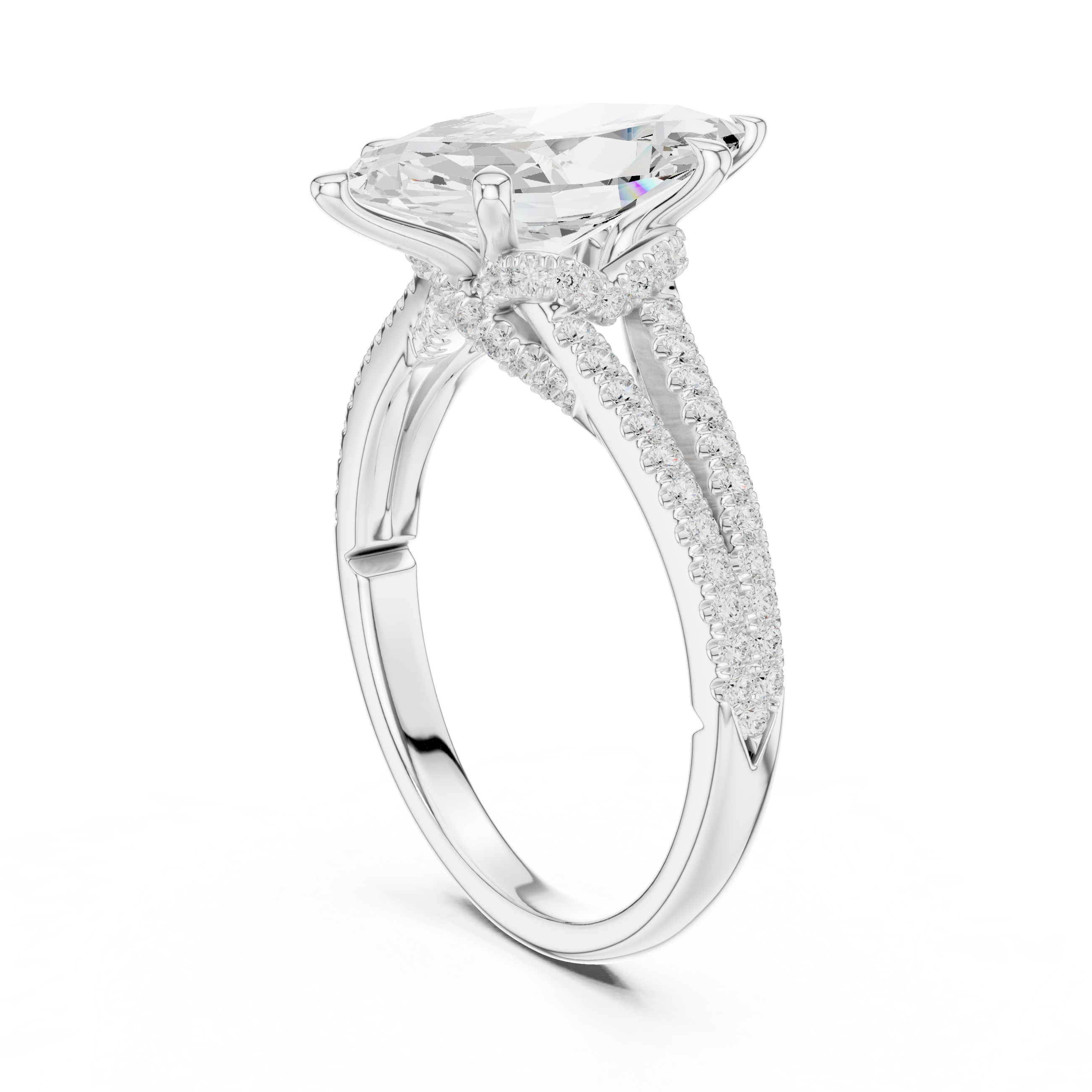 Gold 2 5Ct Marquise Cut Pave Split Shank Lab Grown Diamond Raveira Ring