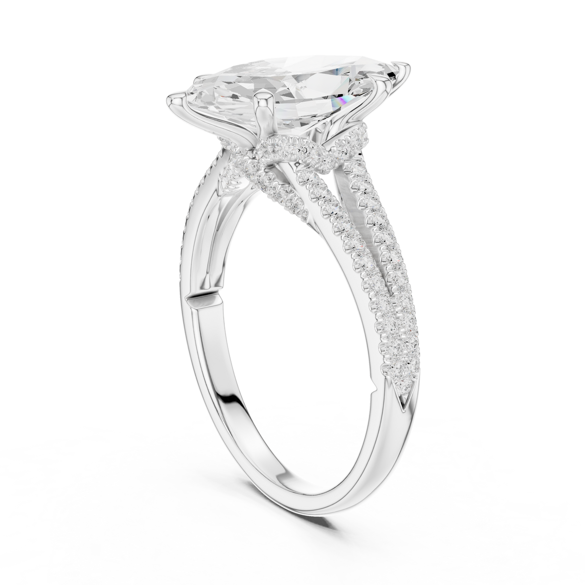 Gold 2 5Ct Marquise Cut Pave Split Shank Lab Grown Diamond Raveira Ring