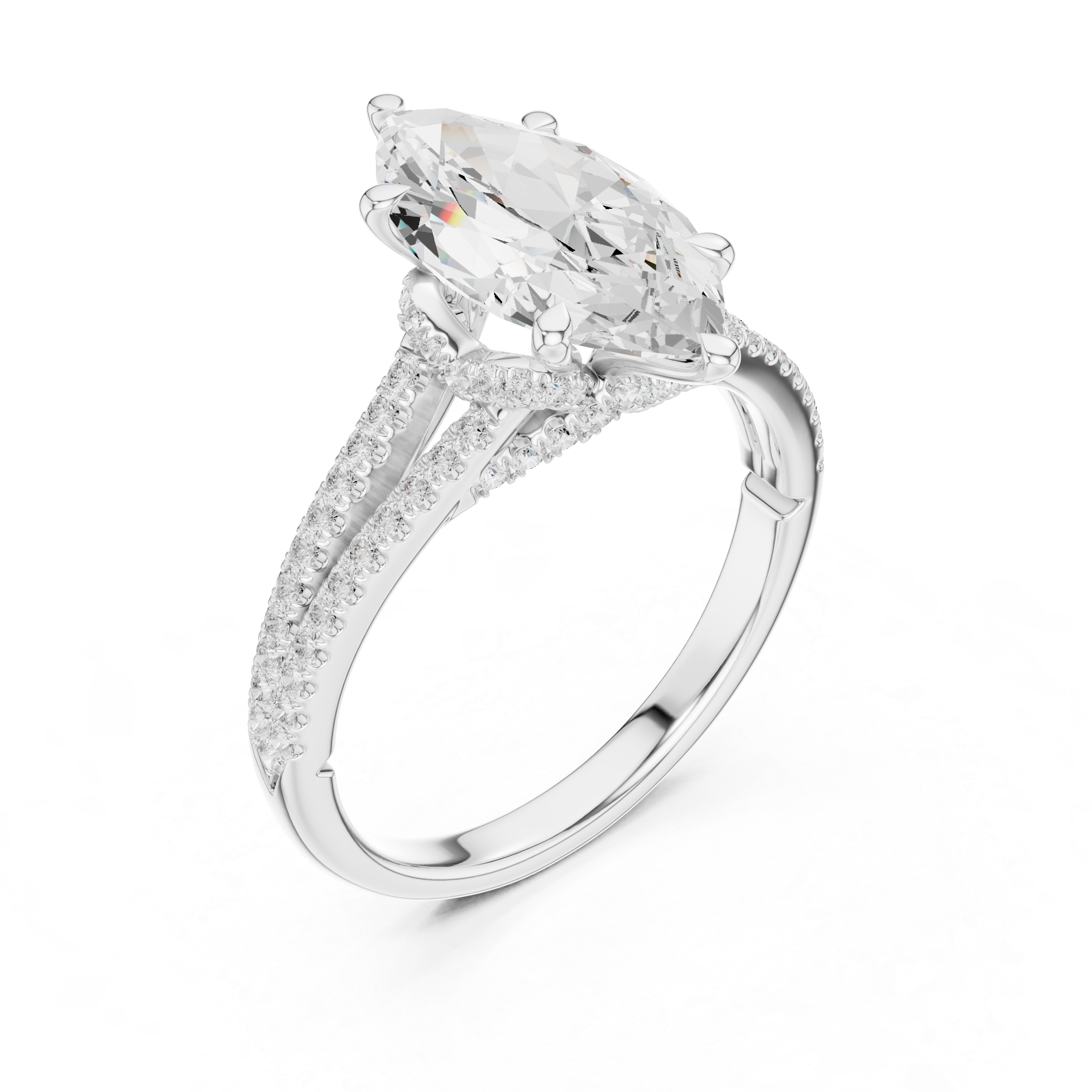 Gold 2 5Ct Marquise Cut Pave Split Shank Lab Grown Diamond Raveira Ring