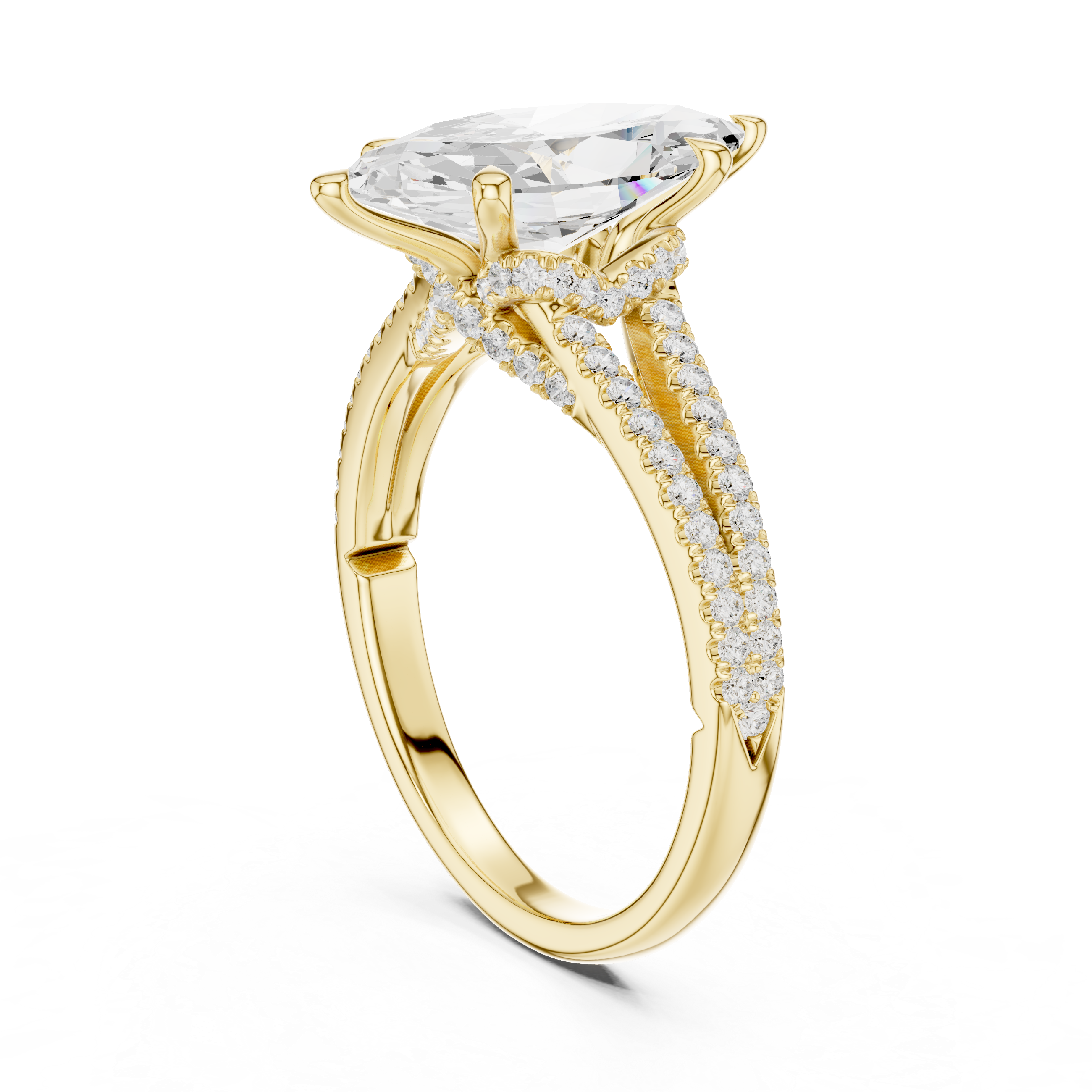 Gold 2 5Ct Marquise Cut Pave Split Shank Lab Grown Diamond Raveira Ring