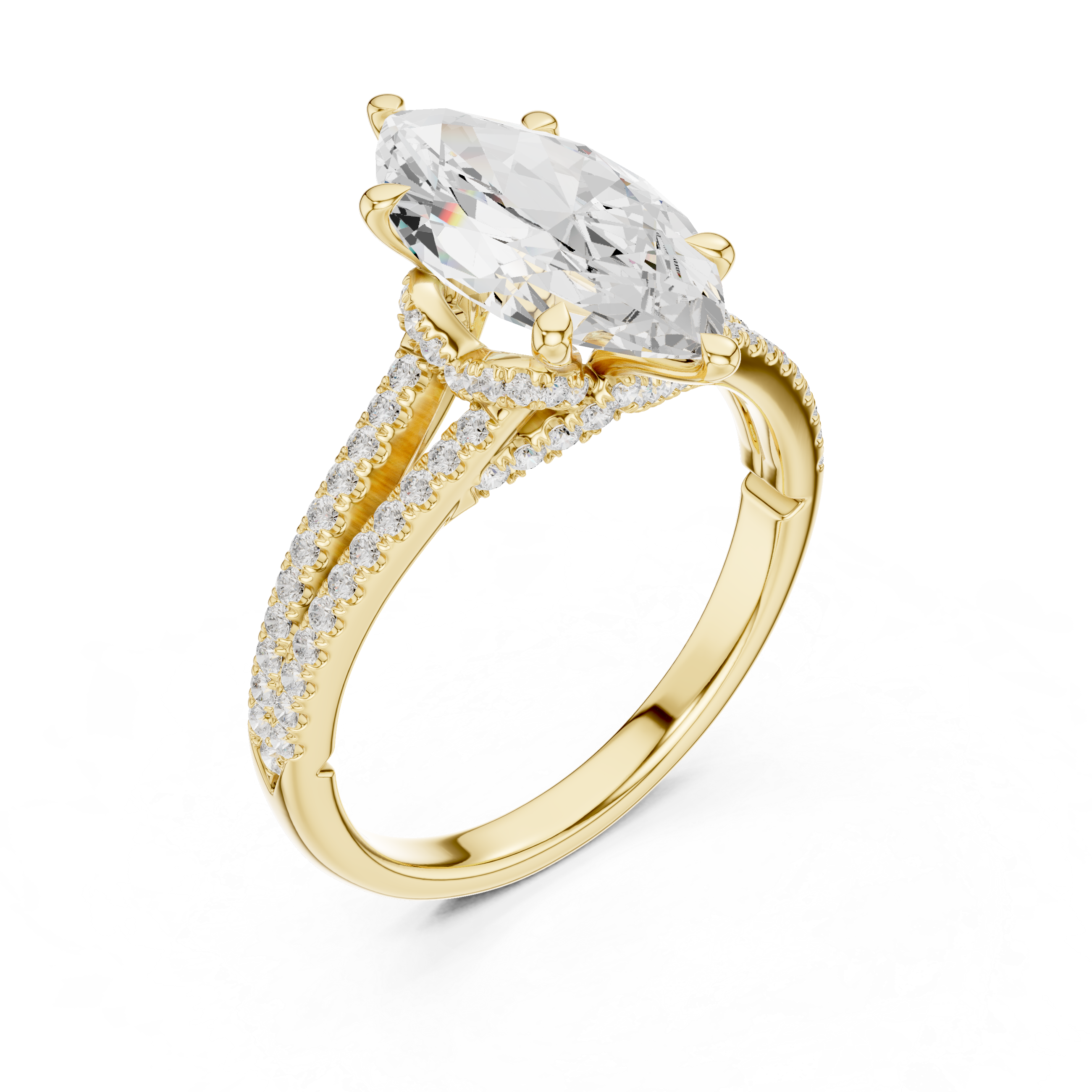 Gold 2 5Ct Marquise Cut Pave Split Shank Lab Grown Diamond Raveira Ring