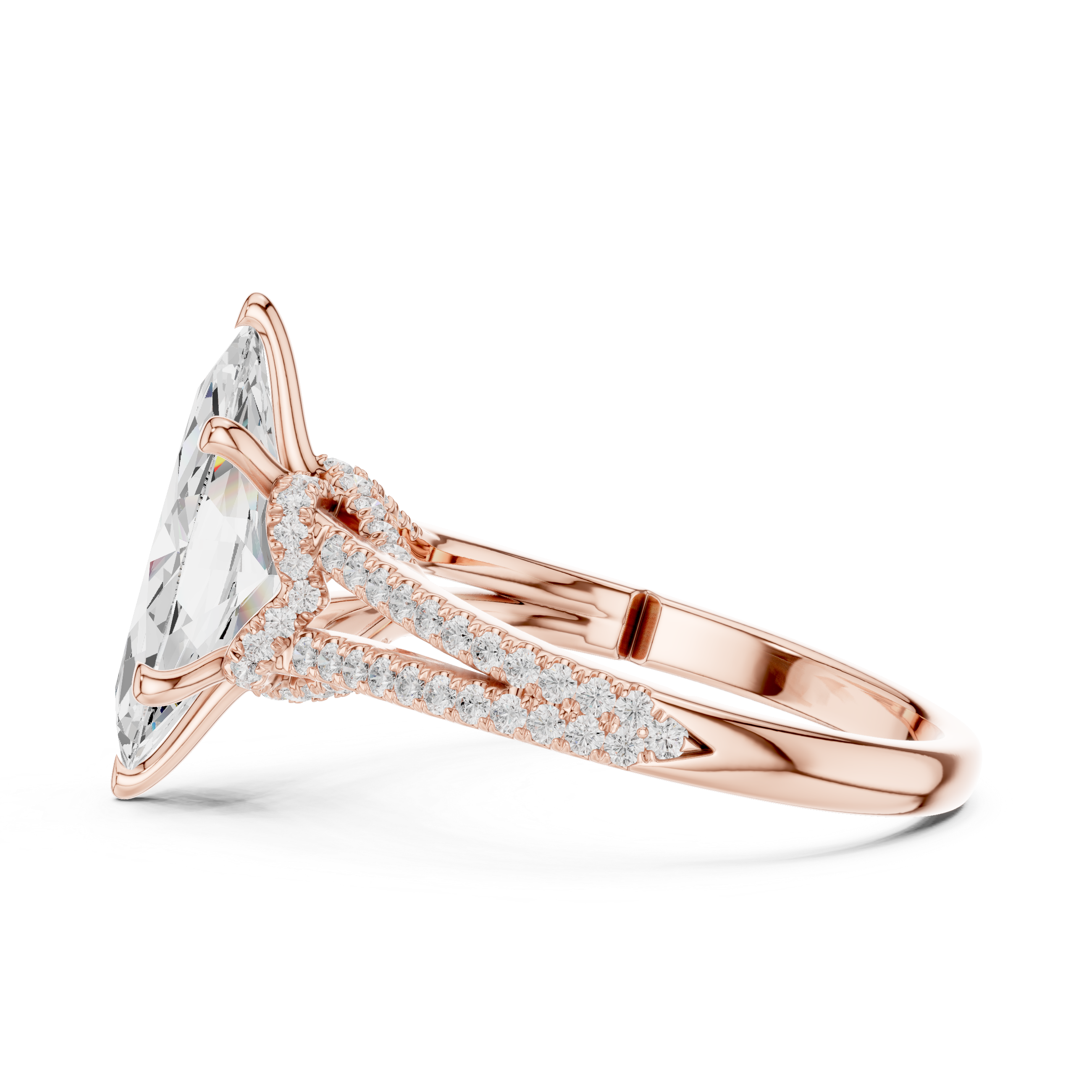 Gold 2 5Ct Marquise Cut Pave Split Shank Lab Grown Diamond Raveira Ring