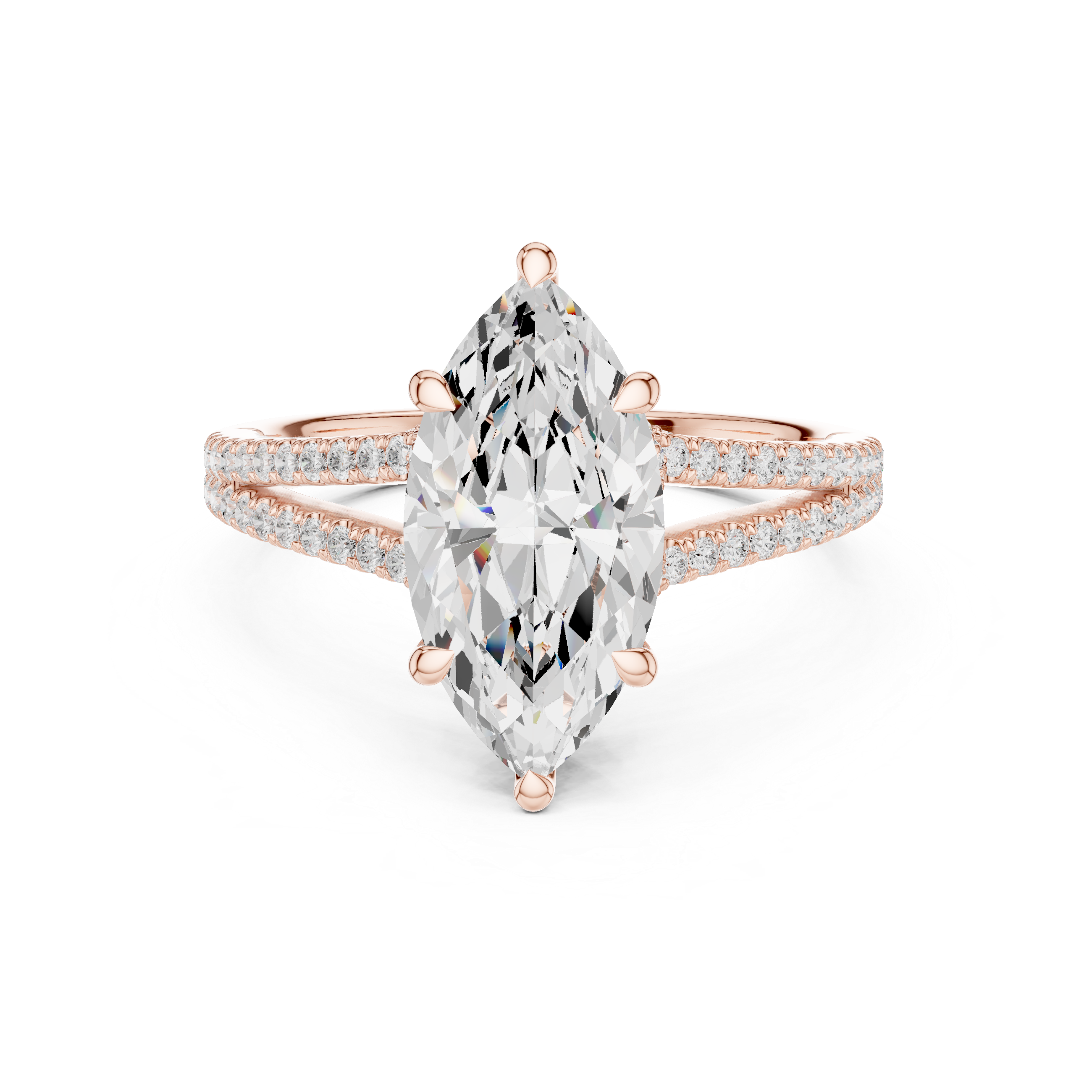 Gold 2 5Ct Marquise Cut Pave Split Shank Lab Grown Diamond Raveira Ring