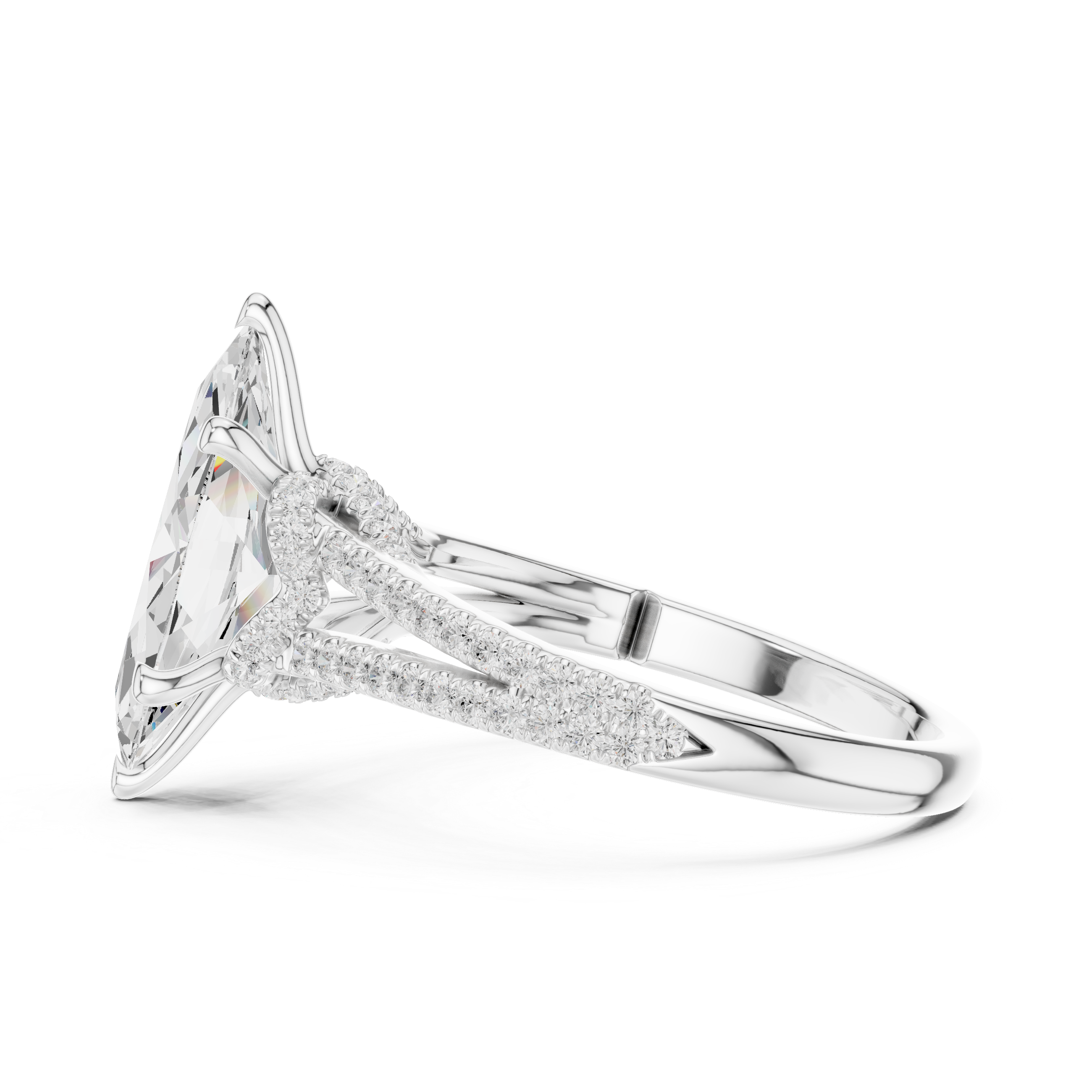 Gold 2 5Ct Marquise Cut Pave Split Shank Lab Grown Diamond Raveira Ring