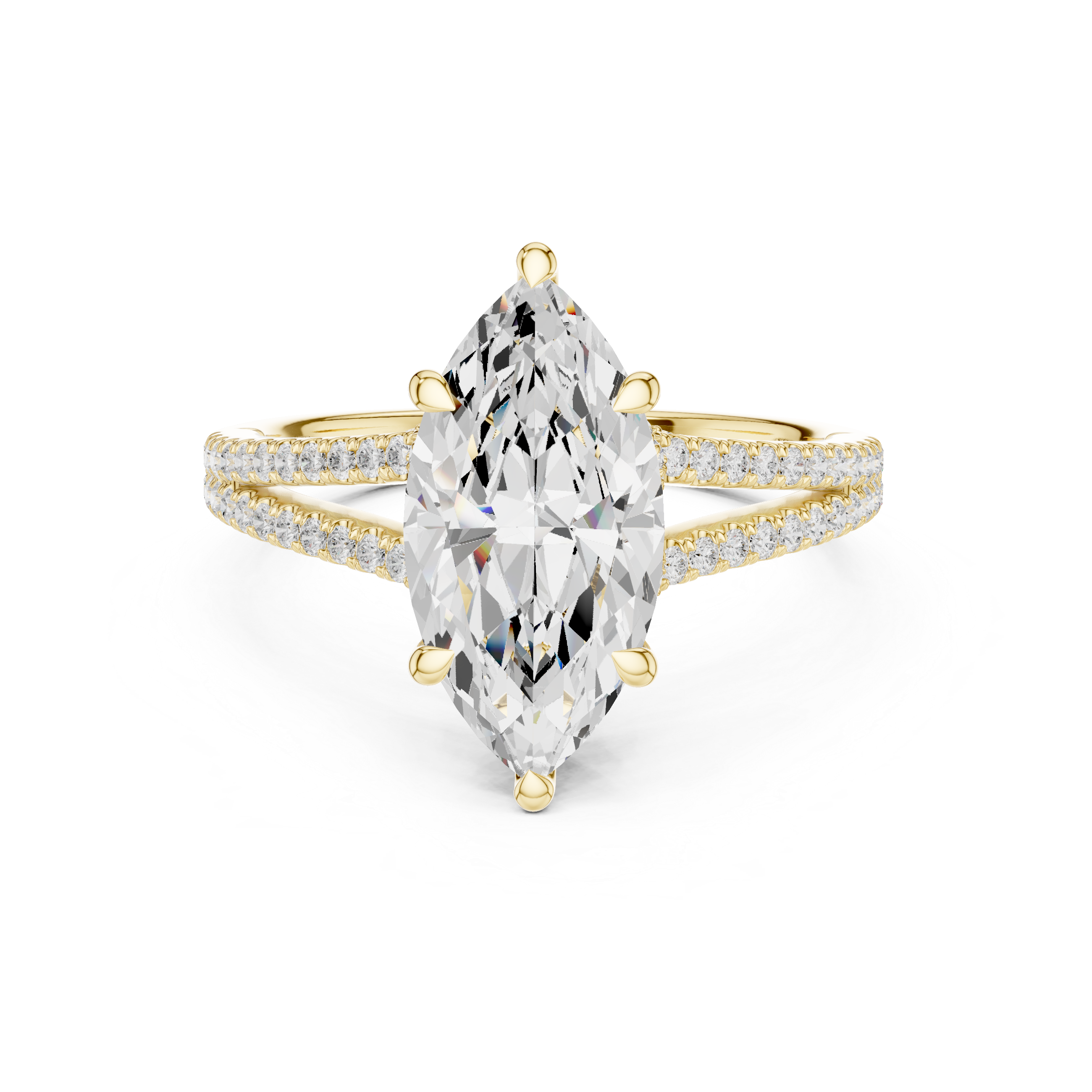 Gold 2 5Ct Marquise Cut Pave Split Shank Lab Grown Diamond Raveira Ring