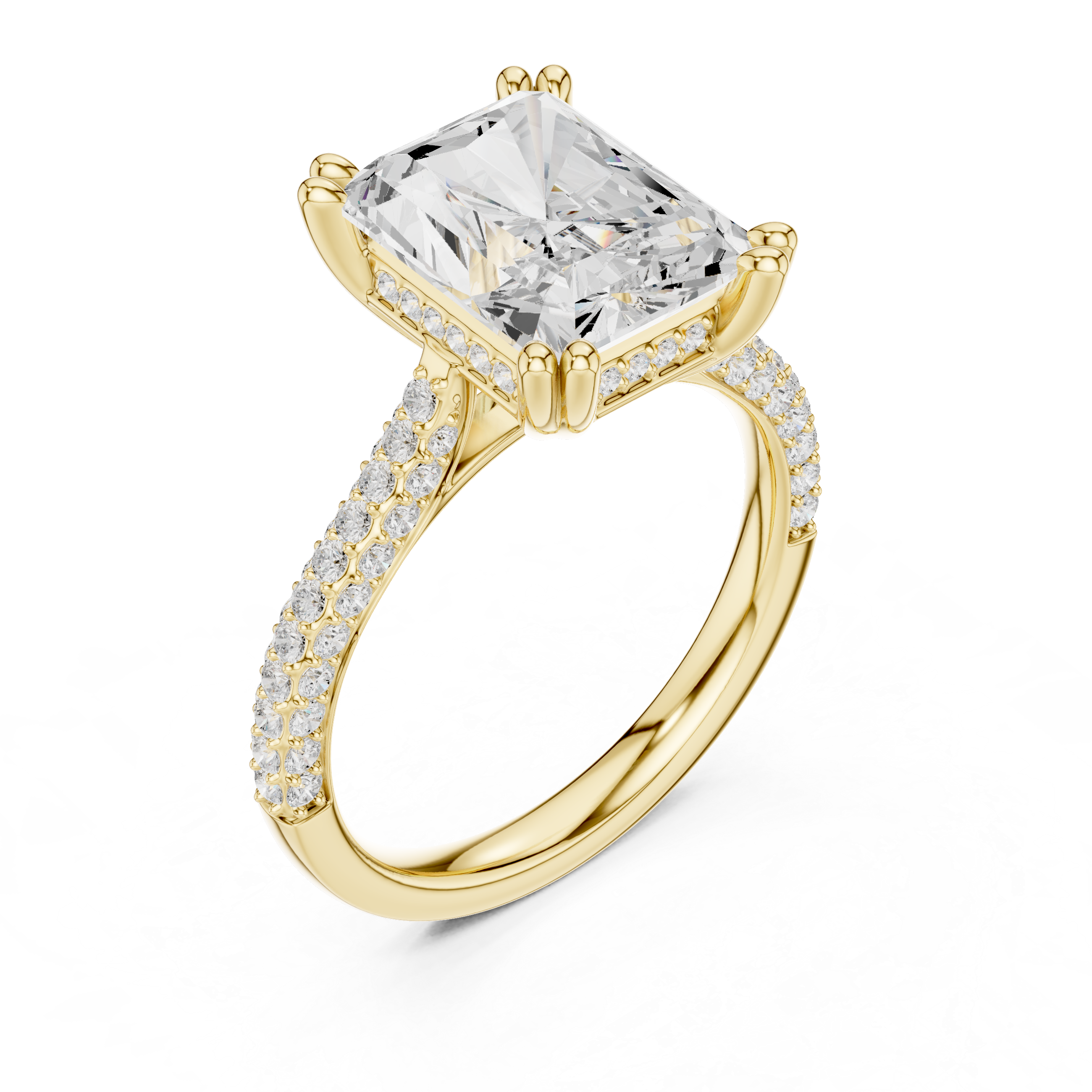 Gold 4Ct Radiant Cluster Pave Lab Grown Diamond Calenya Ring