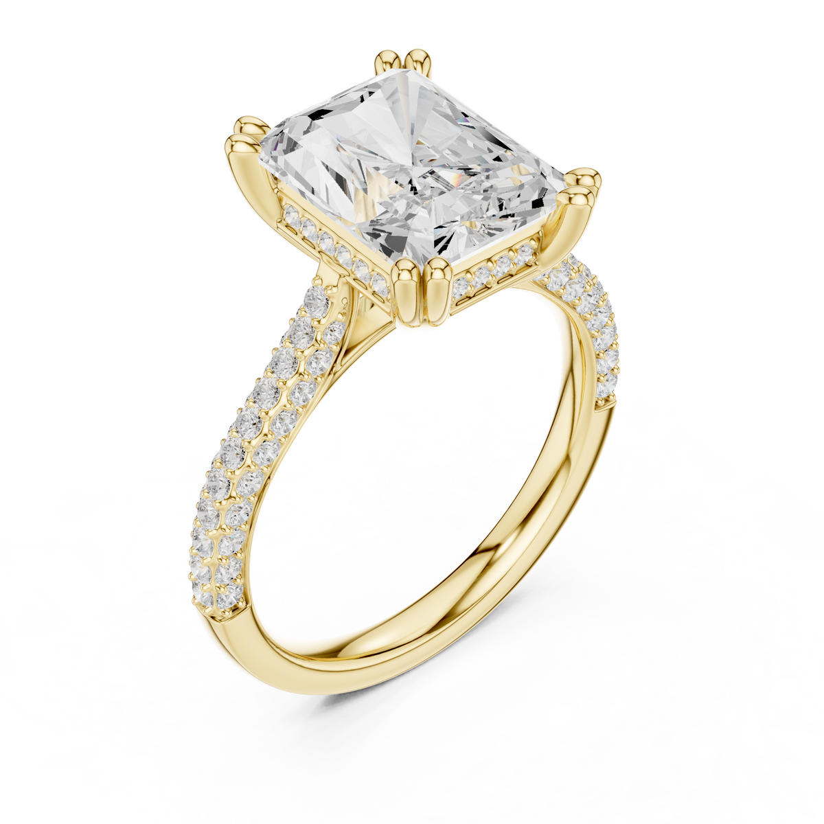 Gold 4Ct Radiant Cluster Pave Lab Grown Diamond Calenya Ring