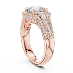 Gold 3Ct Cushion Halo Pave Baguette Lab Grown Diamond Cireyne Ring