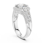 Gold 3Ct Cushion Halo Pave Baguette Lab Grown Diamond Cireyne Ring