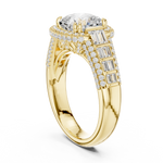 Gold 3Ct Cushion Halo Pave Baguette Lab Grown Diamond Cireyne Ring