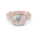 Gold 3Ct Cushion Halo Pave Baguette Lab Grown Diamond Cireyne Ring