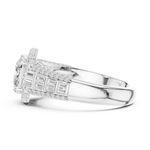 Gold 3Ct Cushion Halo Pave Baguette Lab Grown Diamond Cireyne Ring
