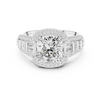 Gold 3Ct Cushion Halo Pave Baguette Lab Grown Diamond Cireyne Ring