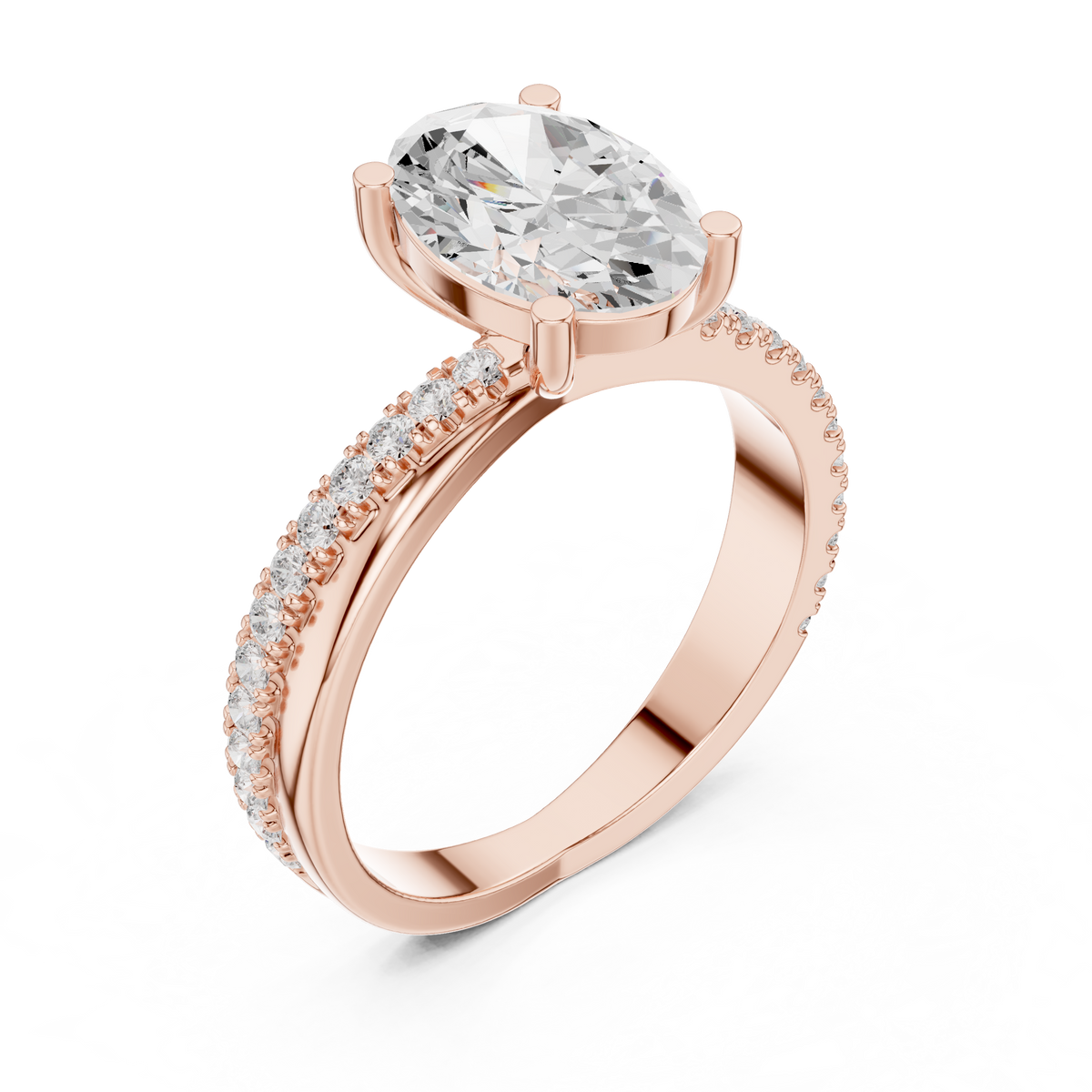 Gold 2 50Ct Oval Solitaire Pave Lab Grown Diamond Avelor Ring