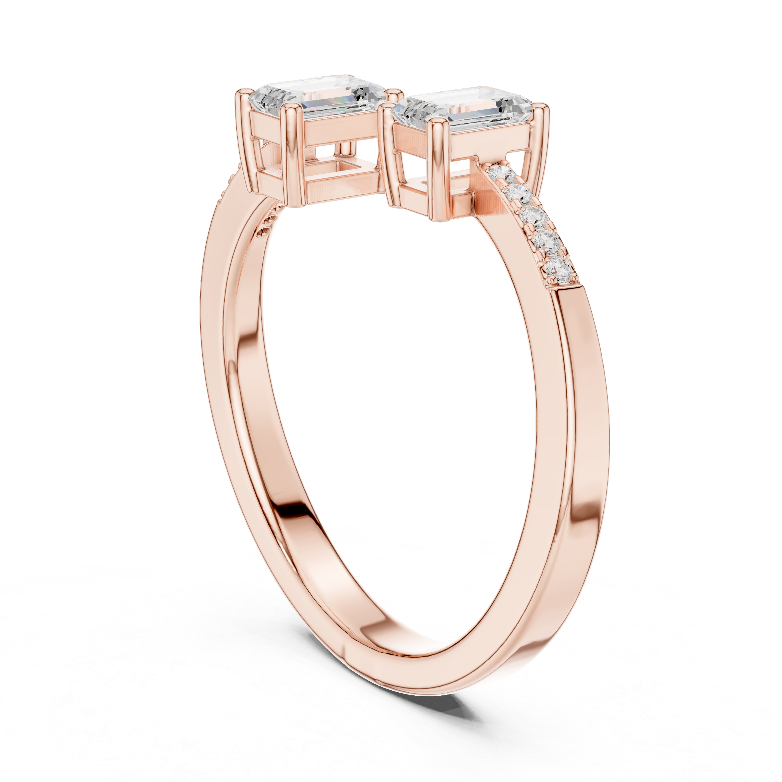 Gold Emerald Open Bypass Prong Lab Grown Diamond Inora Ring