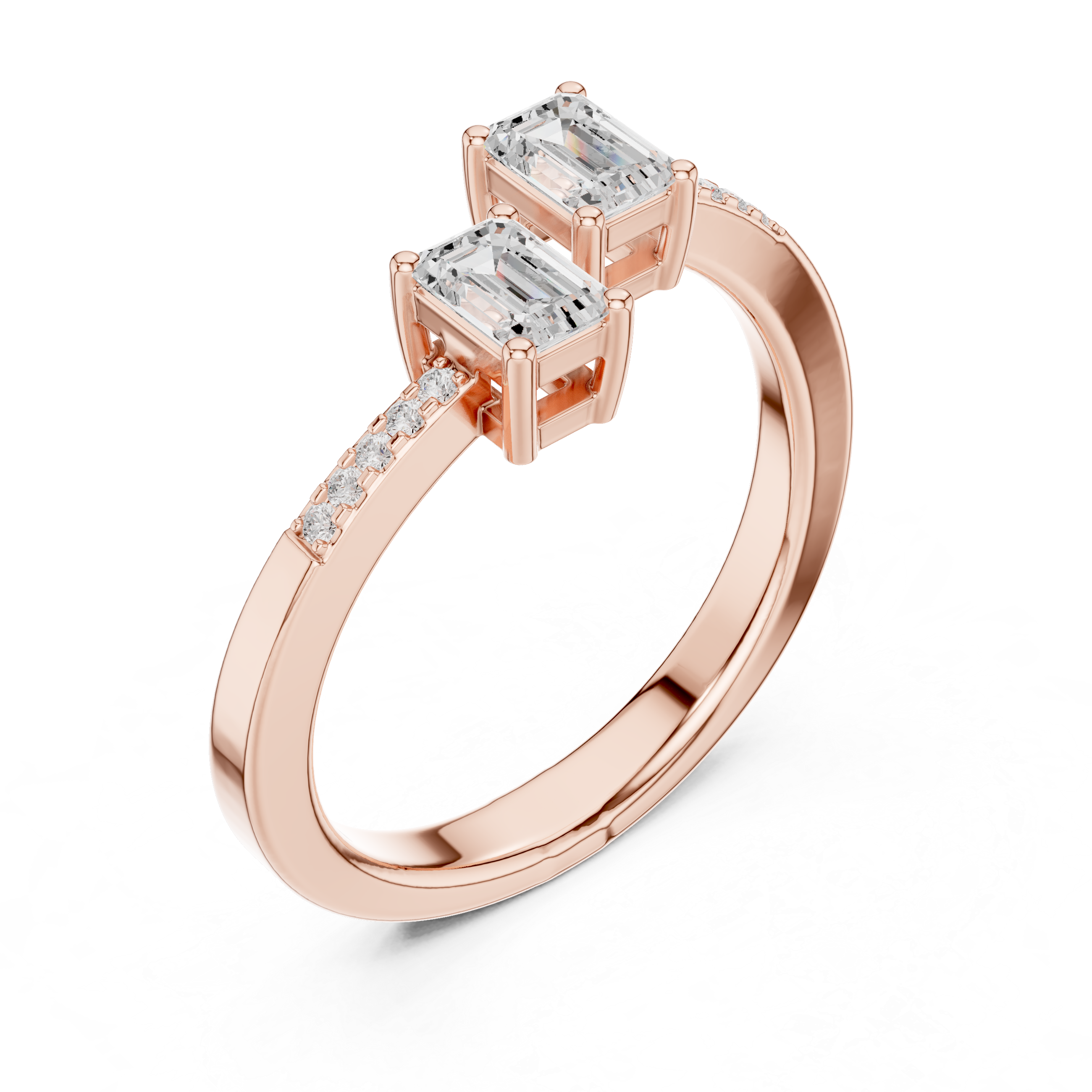 Gold Emerald Open Bypass Prong Lab Grown Diamond Inora Ring
