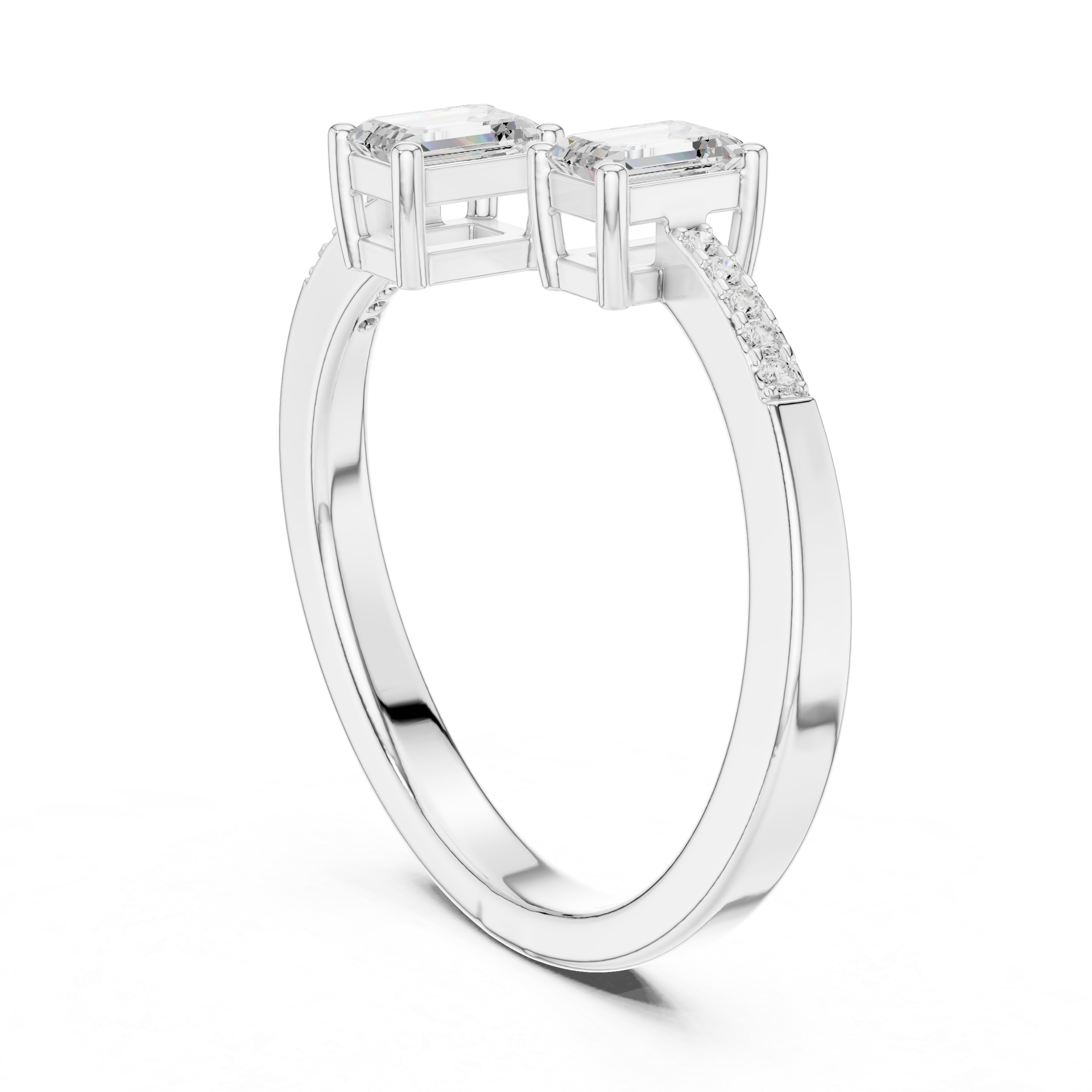 Gold Emerald Open Bypass Prong Lab Grown Diamond Inora Ring