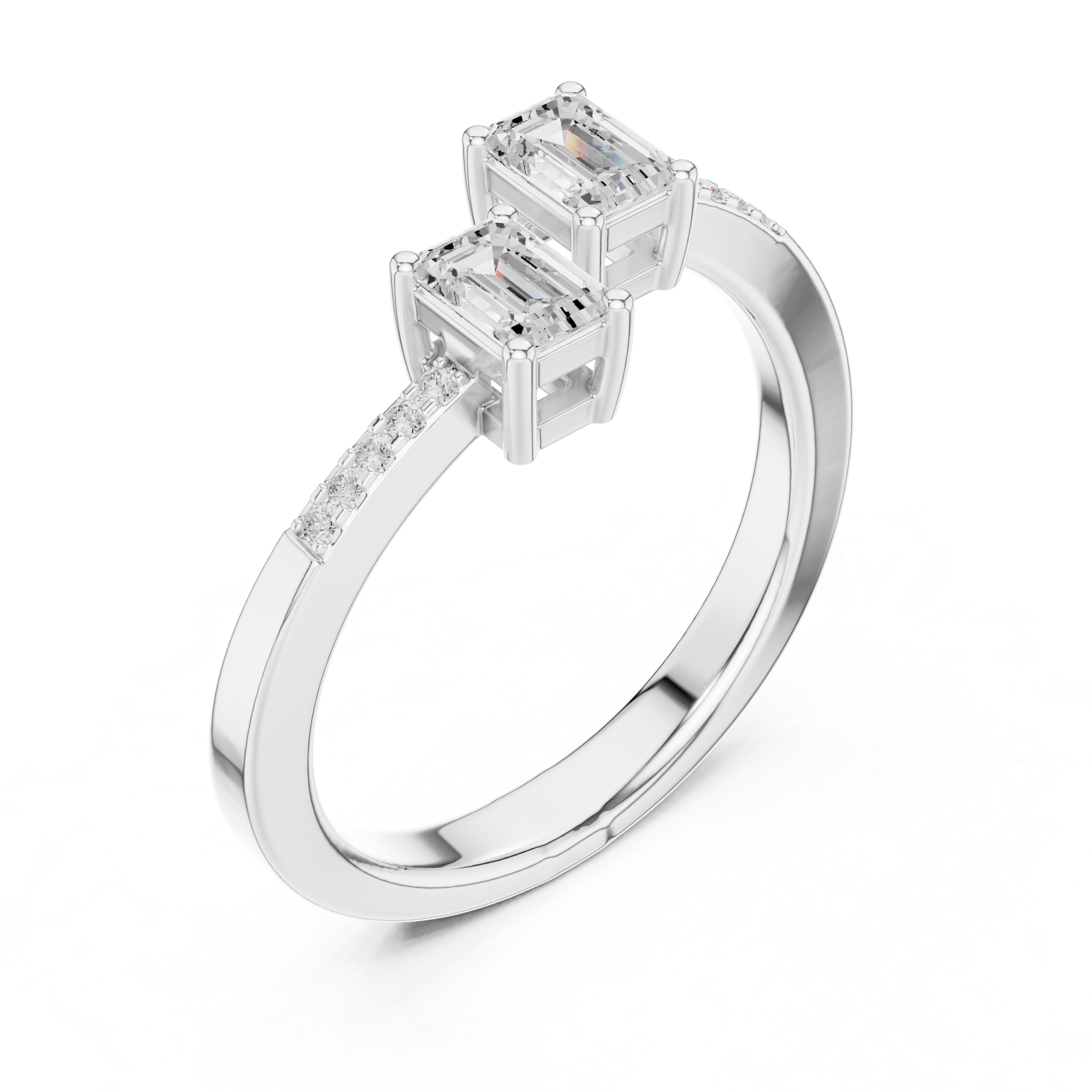 Gold Emerald Open Bypass Prong Lab Grown Diamond Inora Ring