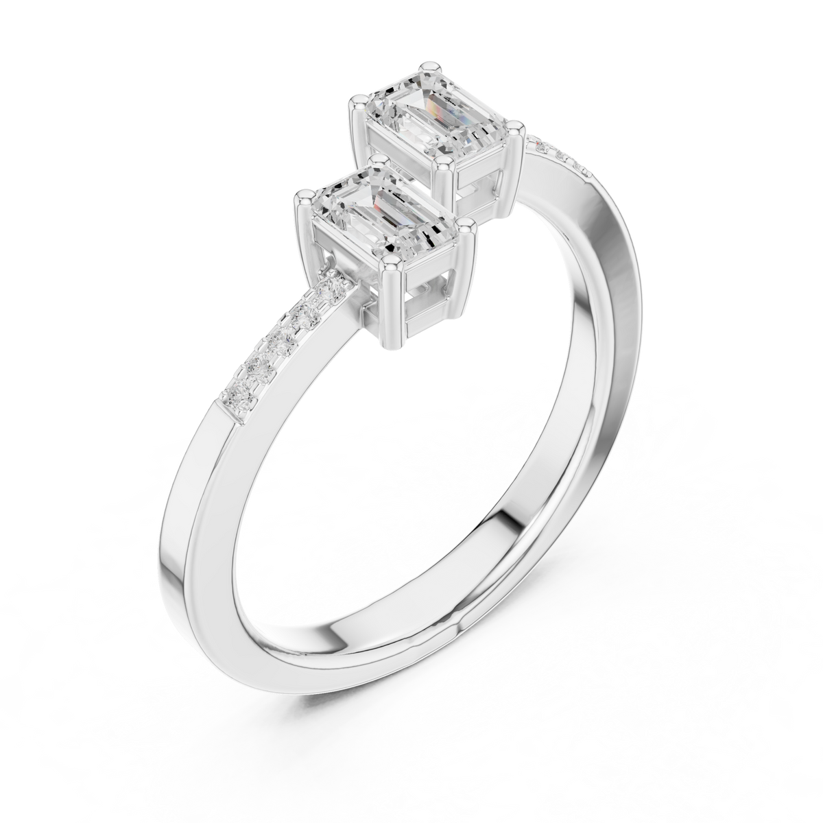 Gold Emerald Open Bypass Prong Lab Grown Diamond Inora Ring