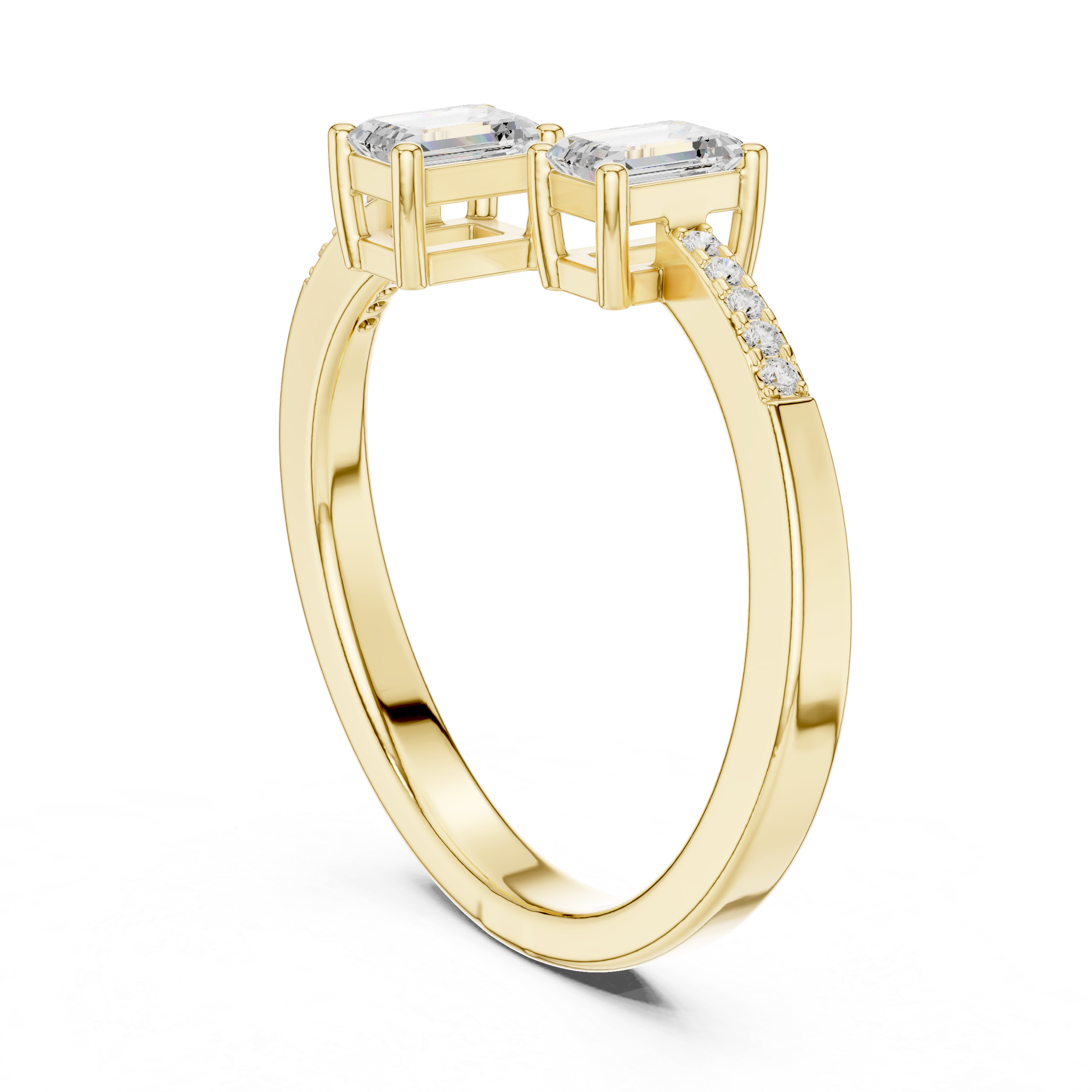 Gold Emerald Open Bypass Prong Lab Grown Diamond Inora Ring